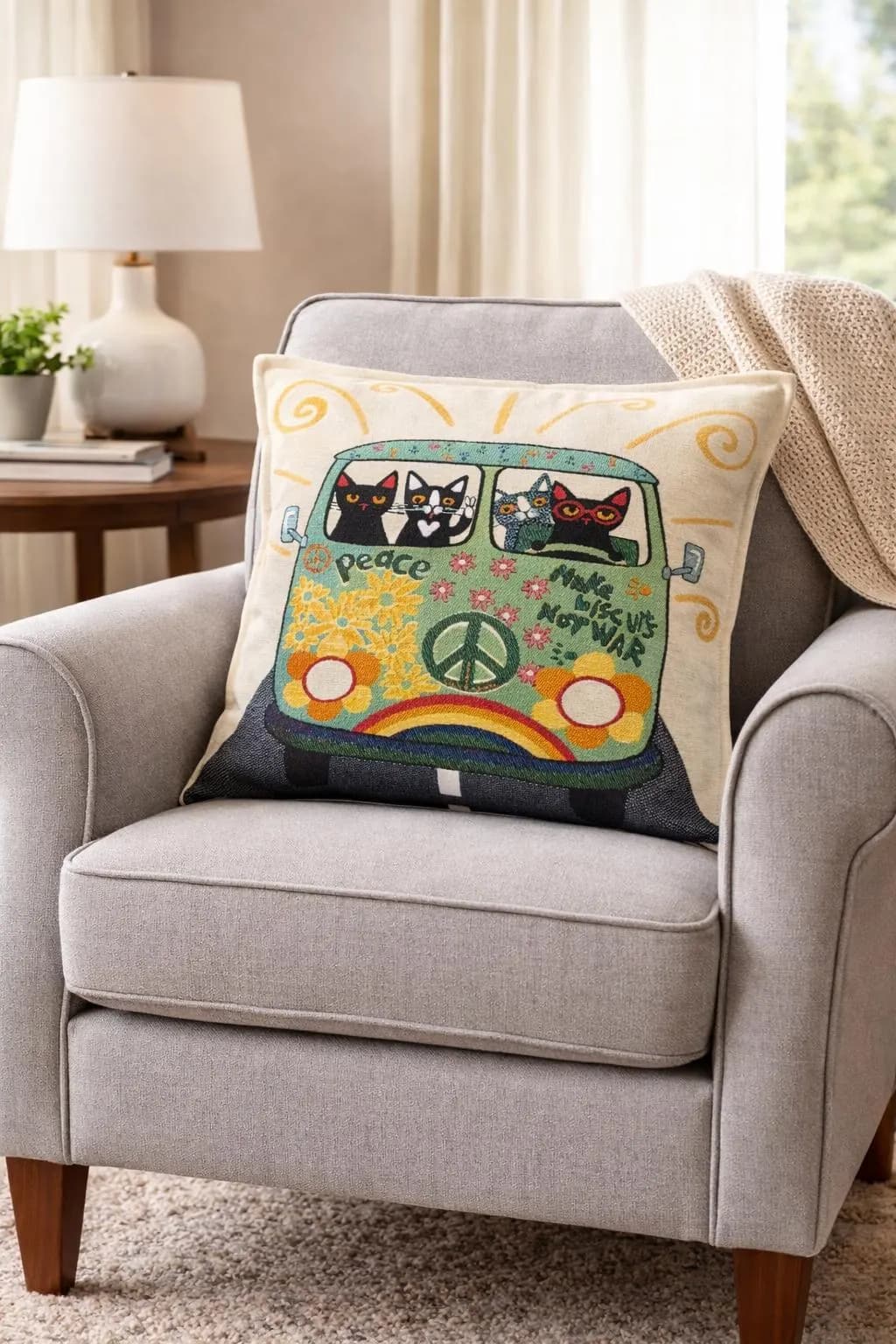 Cat Throw Pillow Cover – Colorful Whimsical Cat Art Cushion, Boho Home Decor, Gift for Cat Lovers - image 4