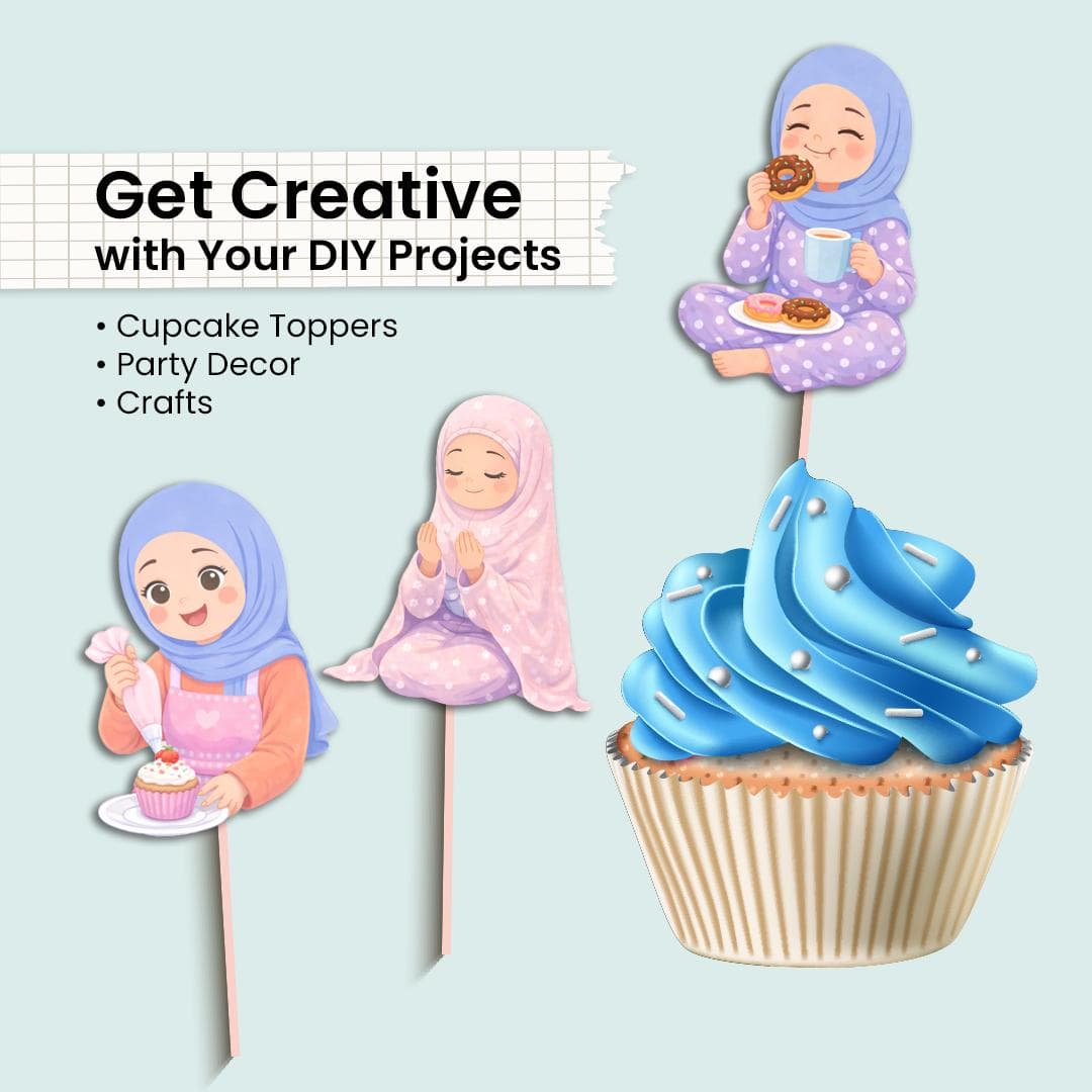 10 Muslim Hijabi Girl Clipart | Sticker PNG Bundle | Activity at Home Edition - image 3