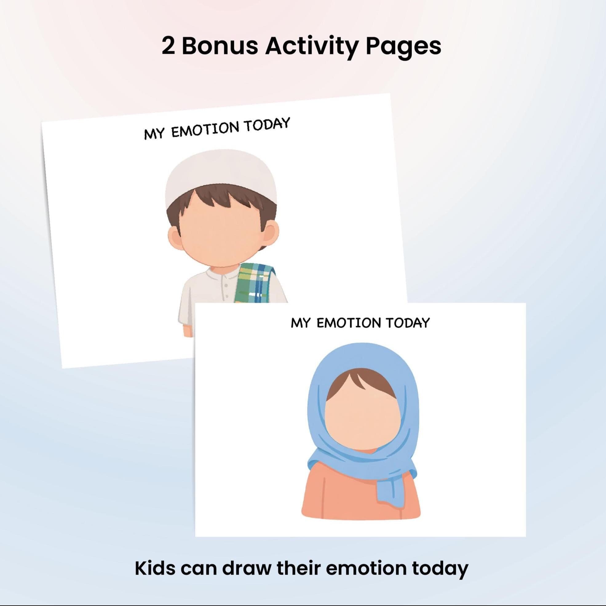 Emotion Flashcards for Kids – Muslim Friendly Illustration | 12 Feelings + My Emotion Pages - image 4