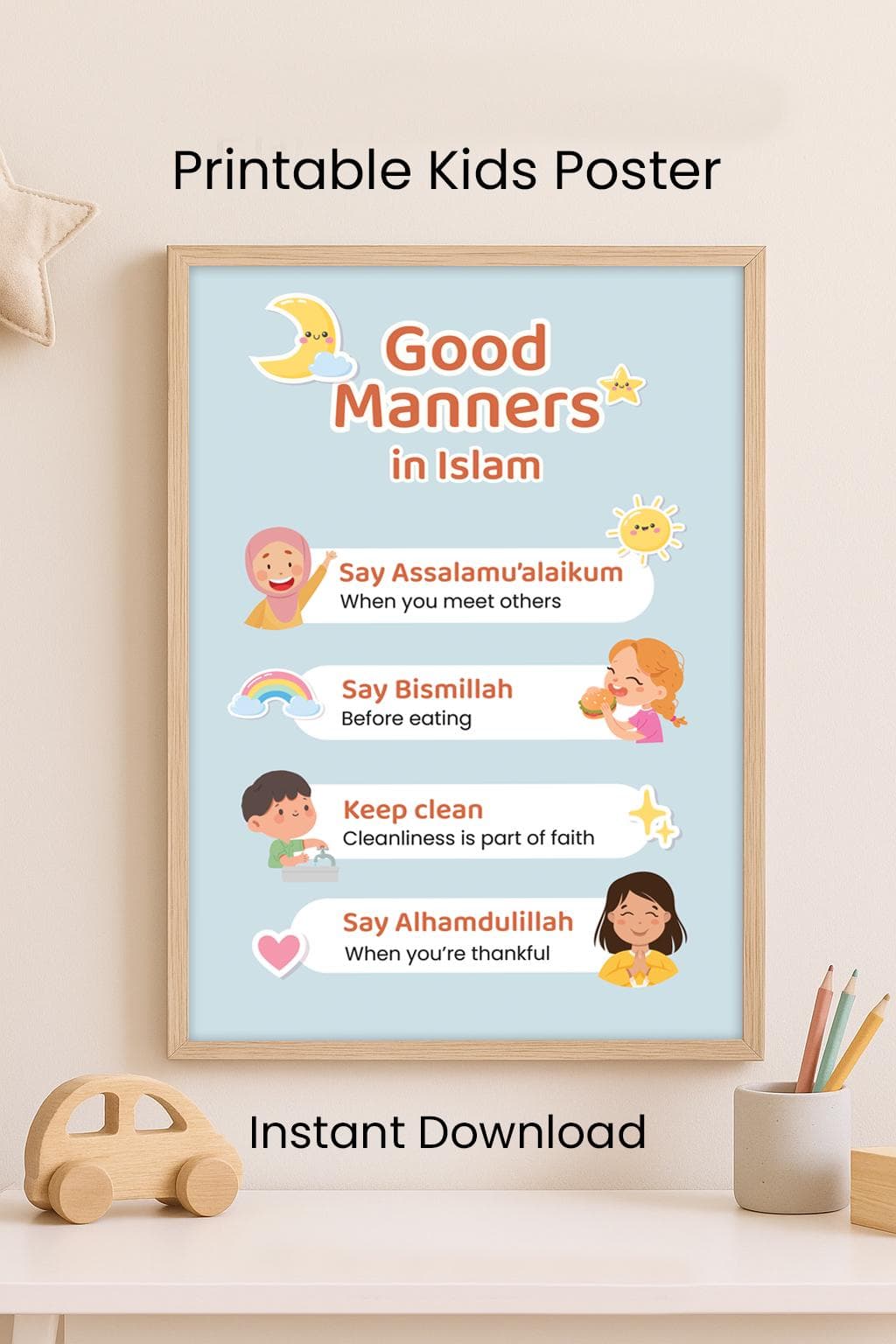 Islamic Kids Wall Art | Good Manners in Islam Poster (Digital Download)