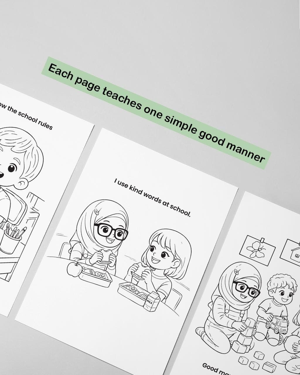 20 School Manners Coloring Pages for Kids | Islamic Printable| Instant Download - image 3