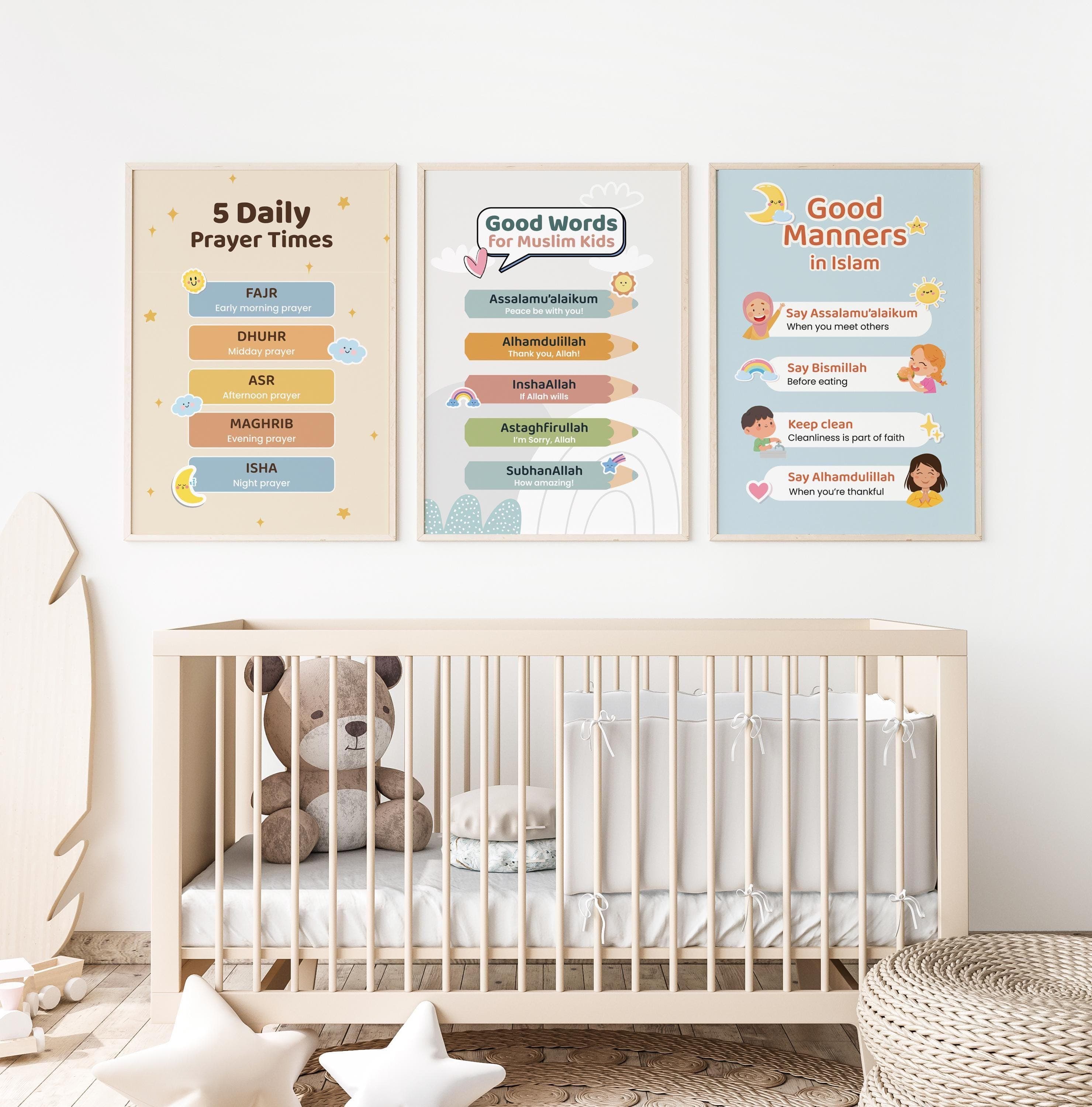 Islamic Kids Wall Art Set of 3 | Islamic Nursery Decor Printable - image 4