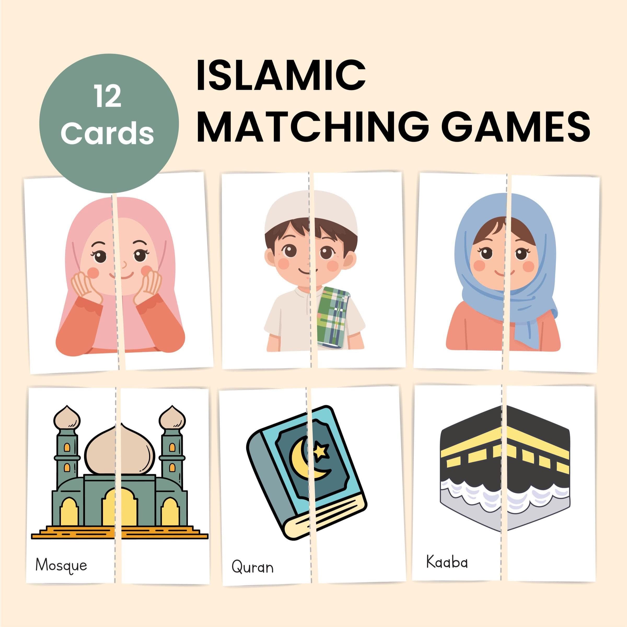 12 Islamic Mix & Match Cards for Kids. Matching Games Puzzle. Printable Activity