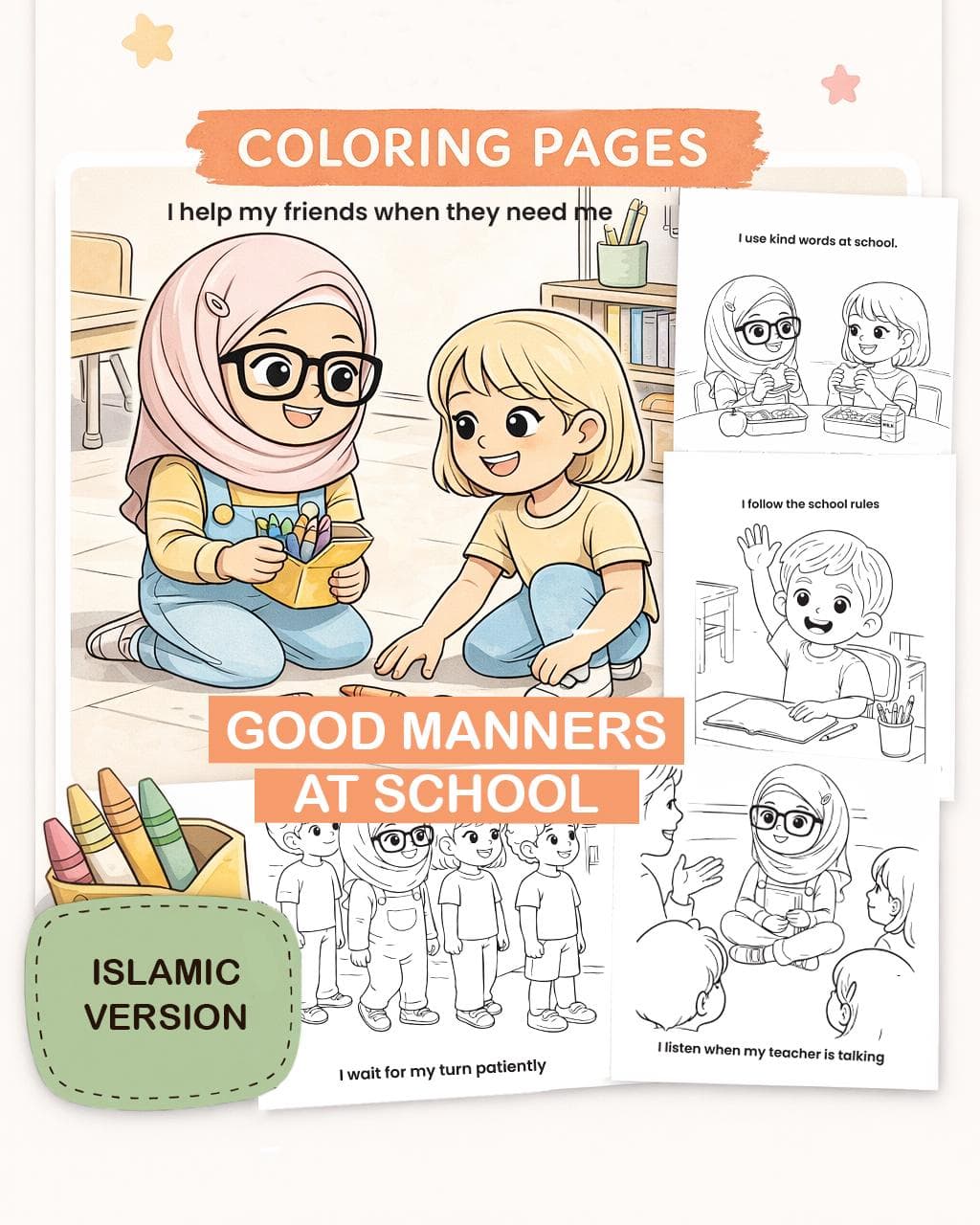 20 School Manners Coloring Pages for Kids | Islamic Printable| Instant Download
