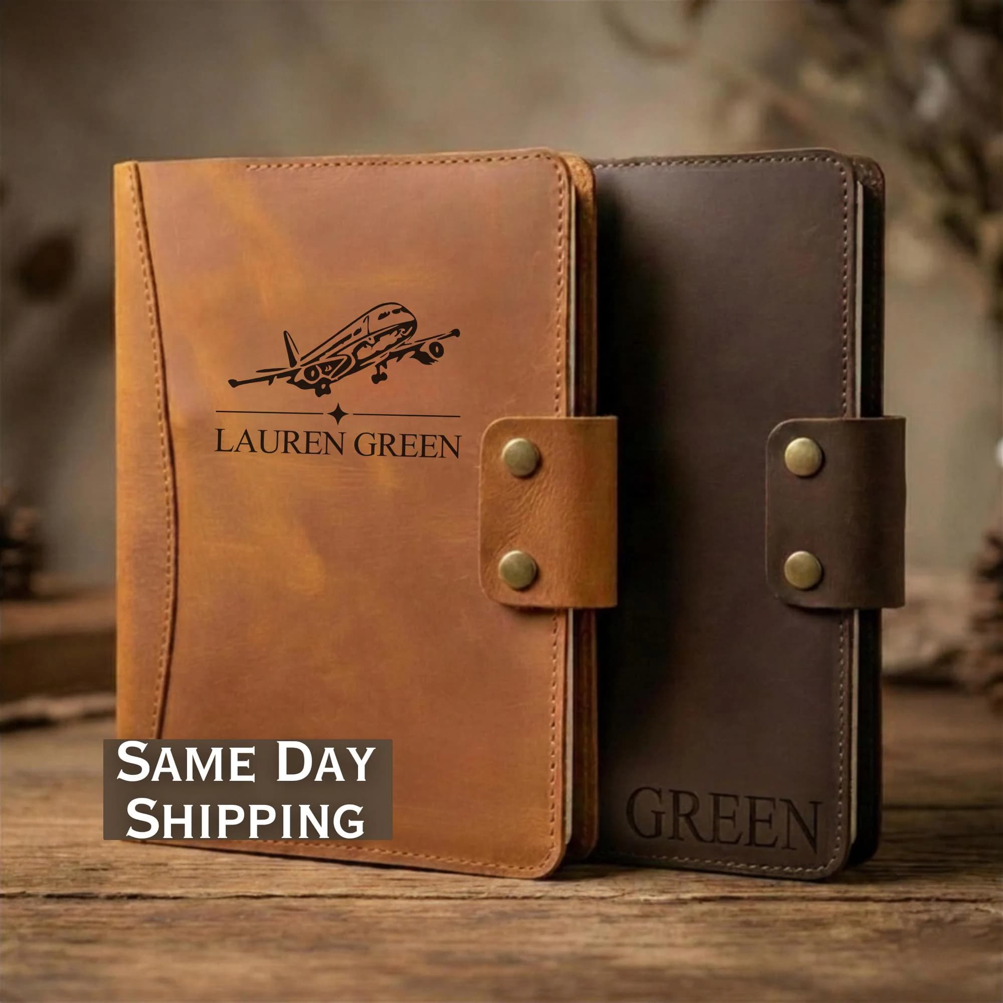 Pilot Gif Personalized Leather Portfolio for Pilot Custom Aviation Logbook Cover Aviator Gift for Men & Women Flight Student Graduation Gift