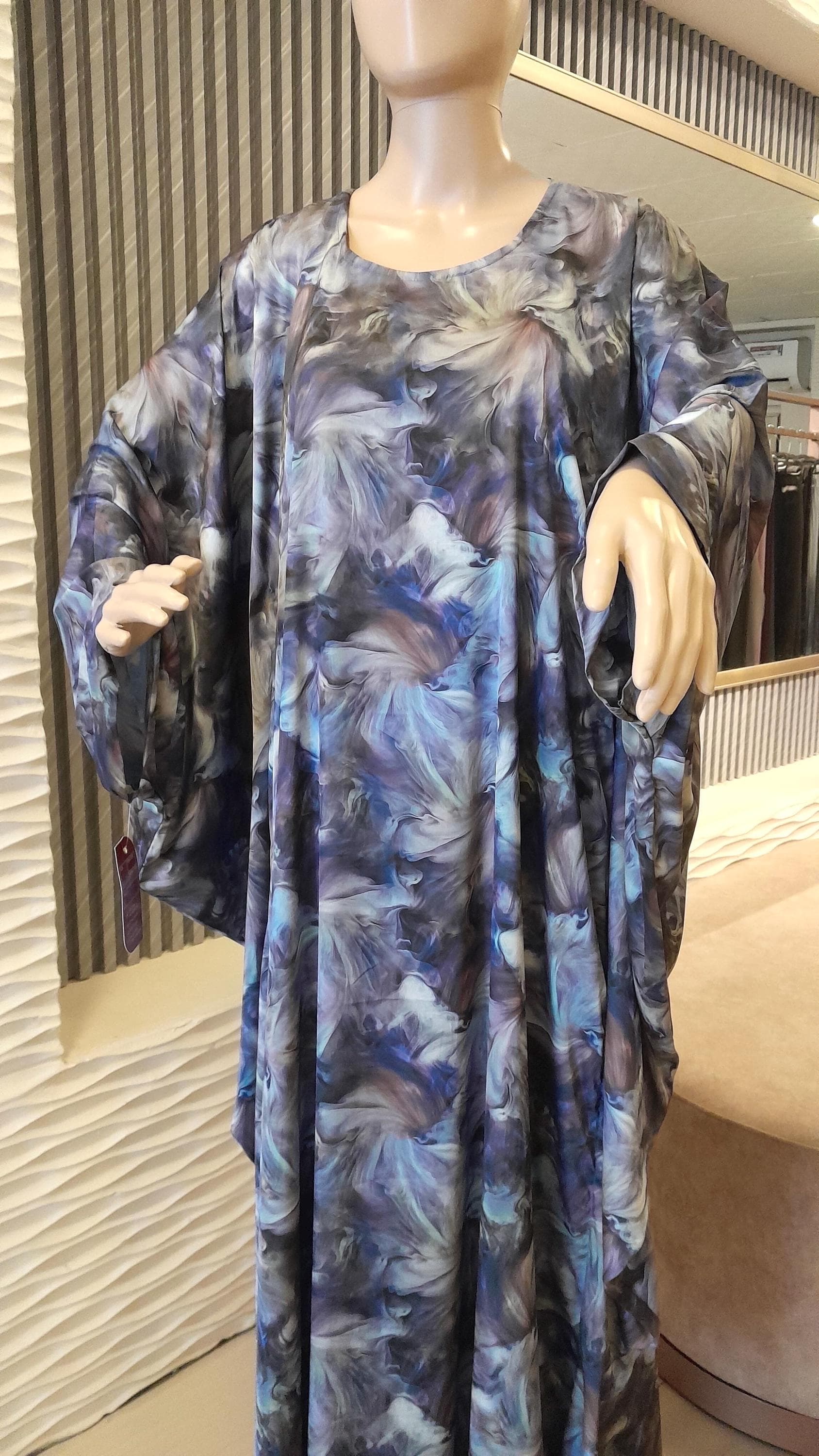 Marble Print Butterfly Abaya with Chiffon Shawl - Soft Silk Modest Dress - image 2