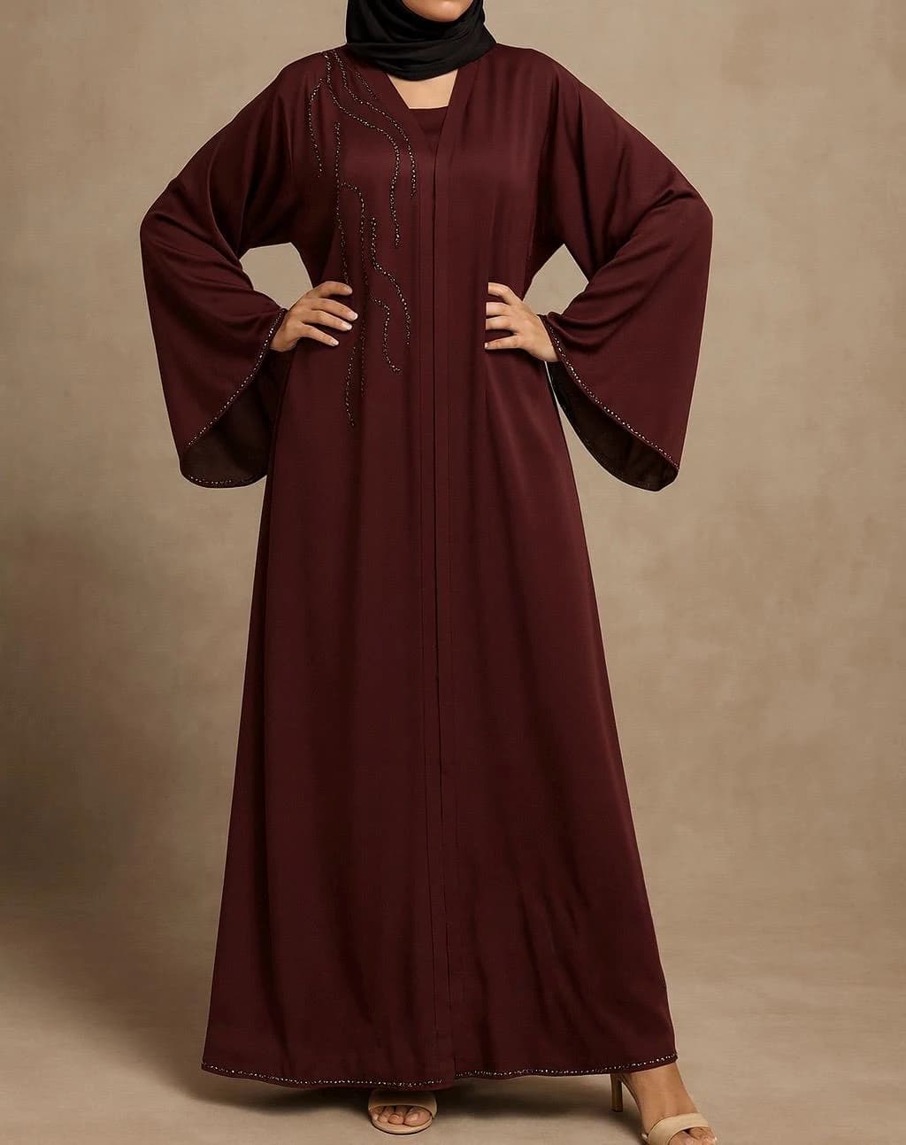 Minimal Beaded Abaya 3-Piece Set | Simple Modest Wear