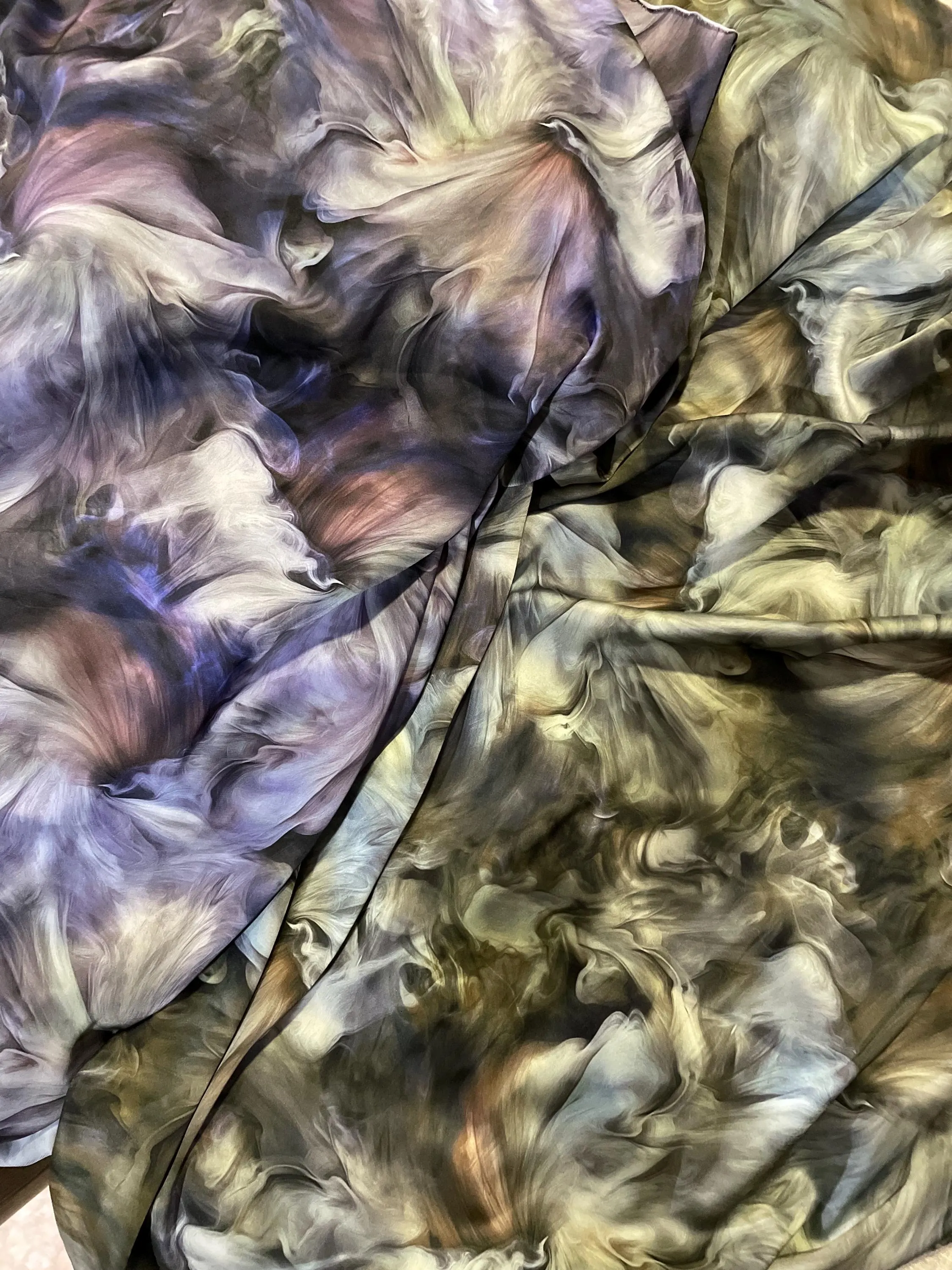 Marble Print Butterfly Abaya with Chiffon Shawl - Soft Silk Modest Dress - image 5