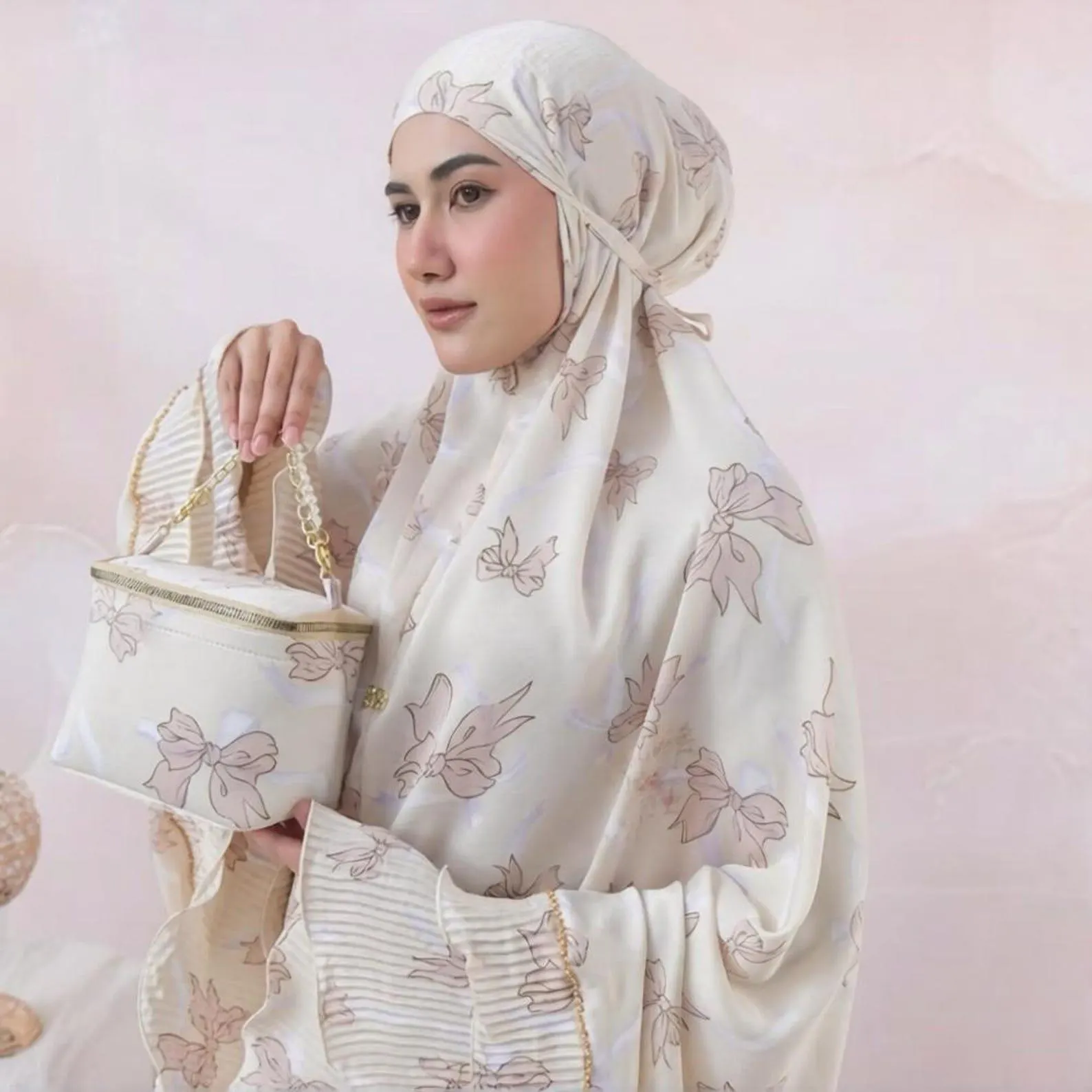 Muslim Prayer Dress Silky Santorini Ribbon Double Layers Ruffle Kelana Series - image 2