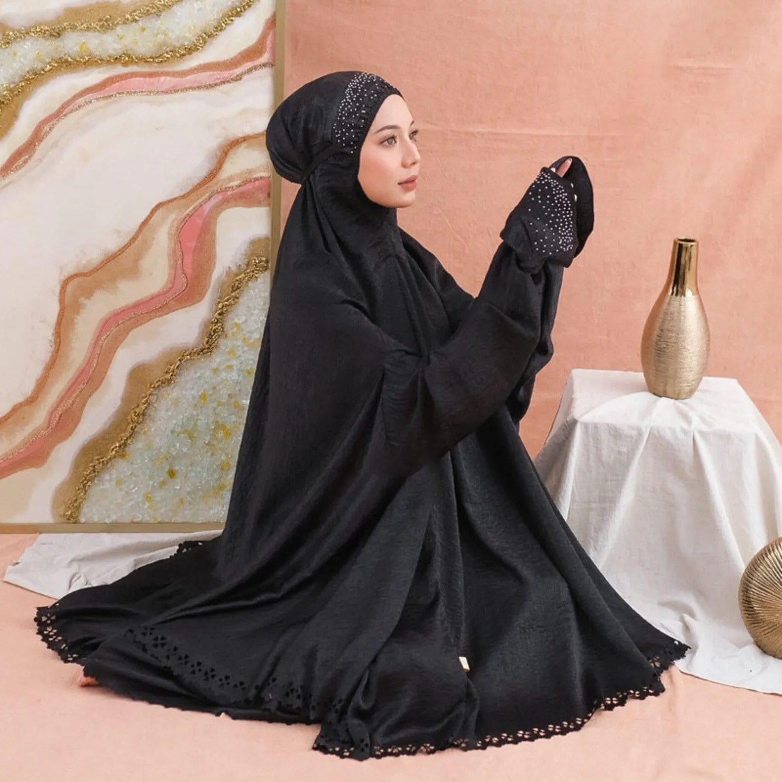 Helwah Series Elegant Muslim Prayer Dress Set with Lasercut Details - image 4