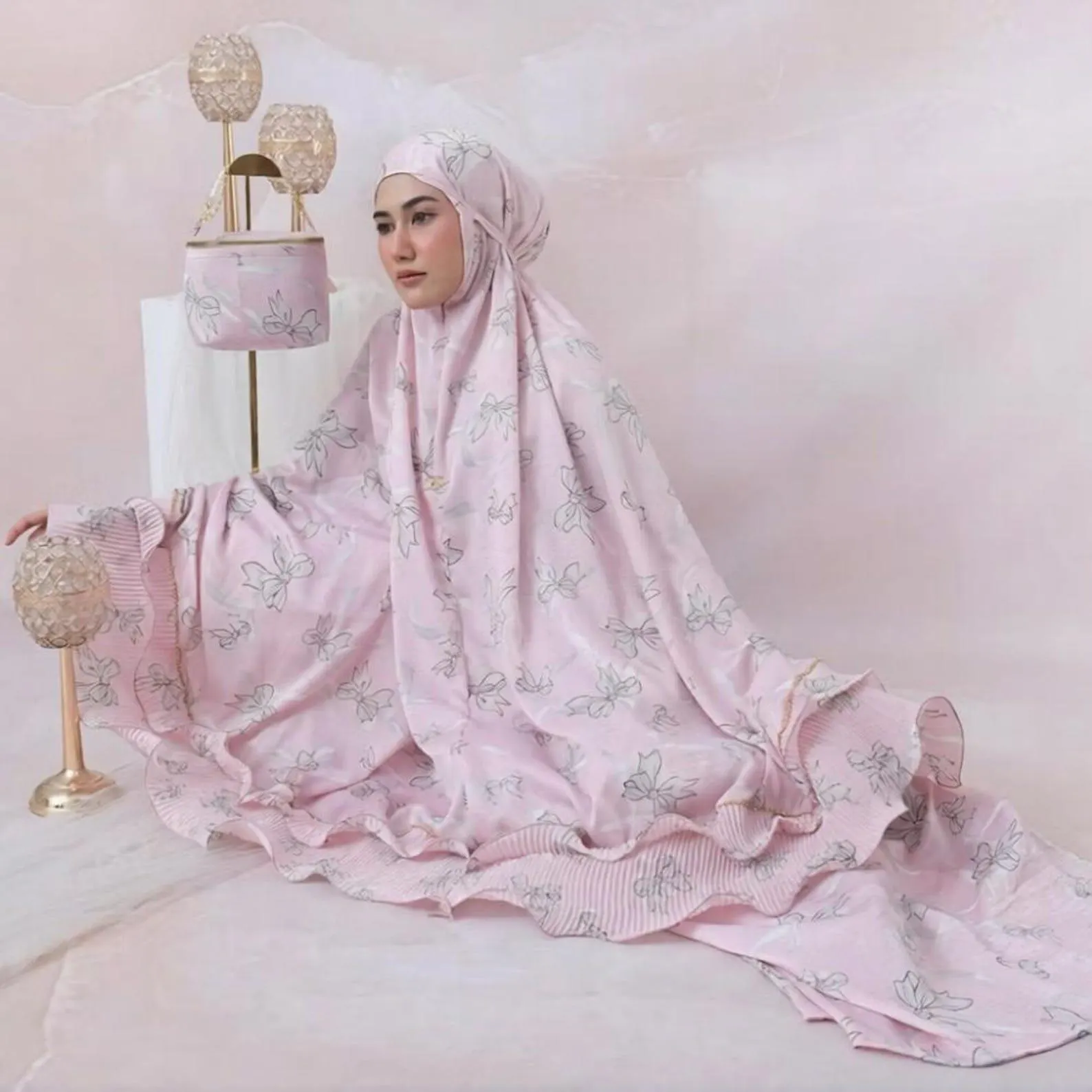 Muslim Prayer Dress Silky Santorini Ribbon Double Layers Ruffle Kelana Series - image 4