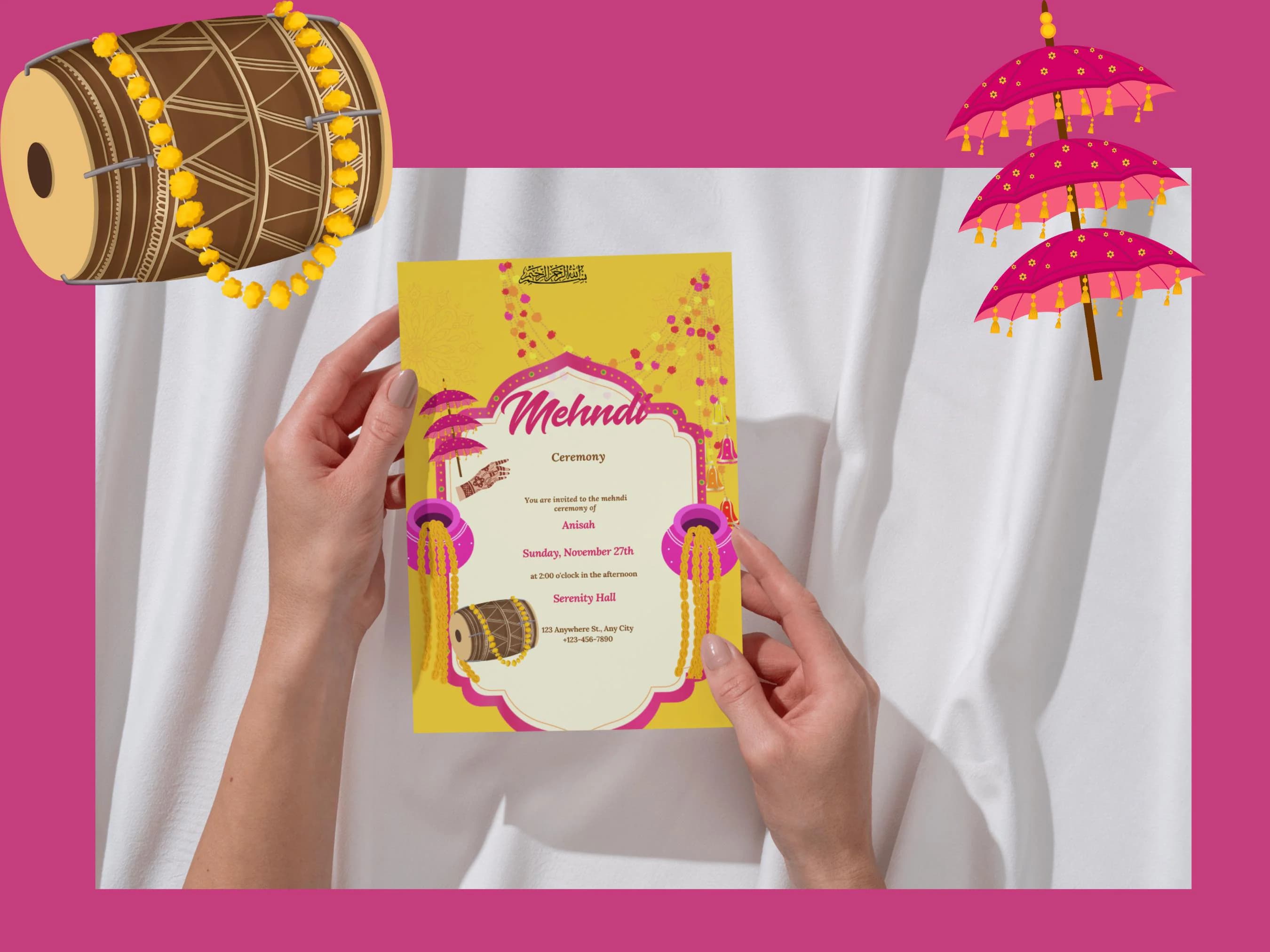 Digital Mehndi Invitation | Editable Mehndi Invite | Floral Mehndi Nikkah / Wedding Invite | Instant Download