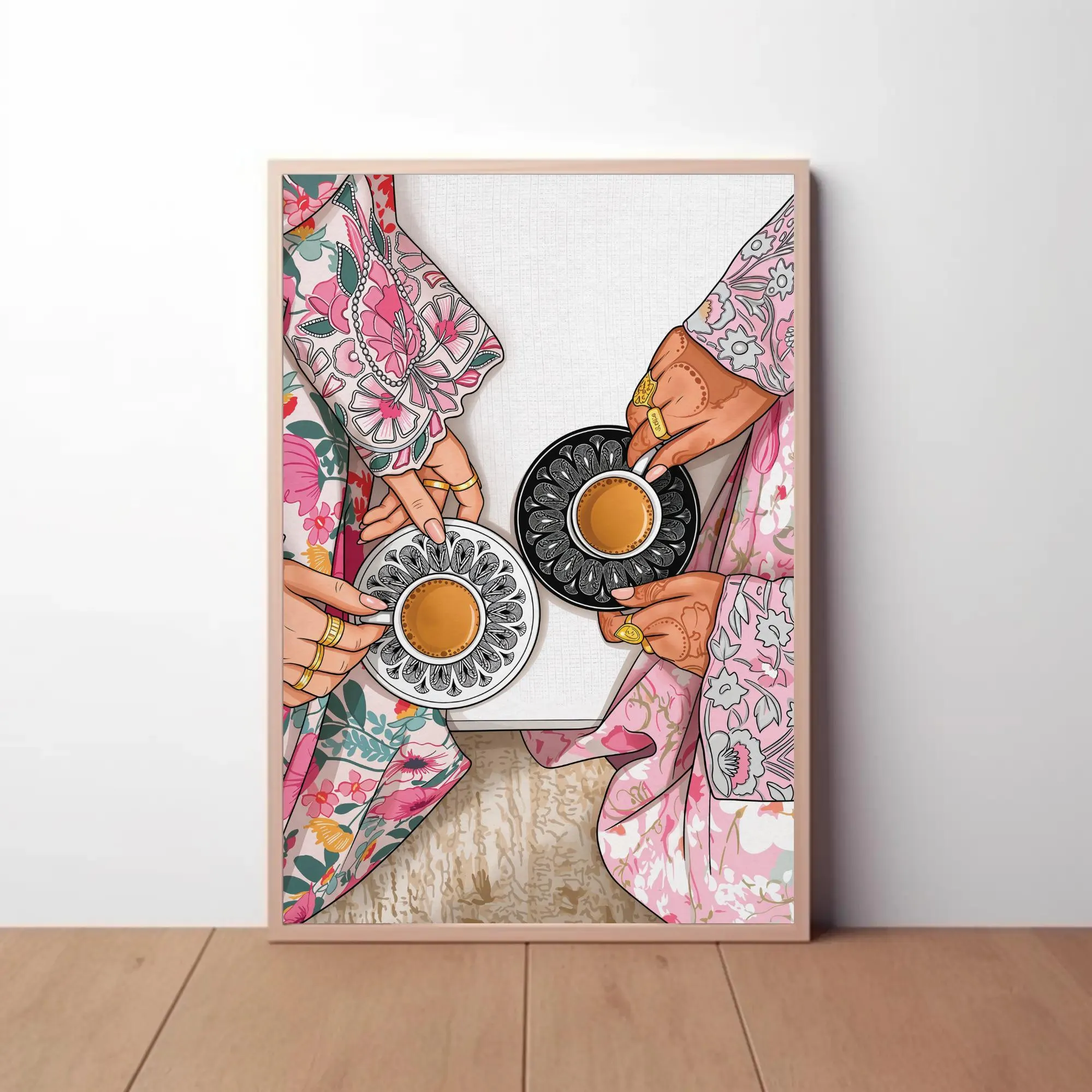 South Asian Chai Art Print, Traditional Desi Tea Time Illustration, Desi Home Decor, Pakistani Indian Cultural Wall Art (Digital Download)