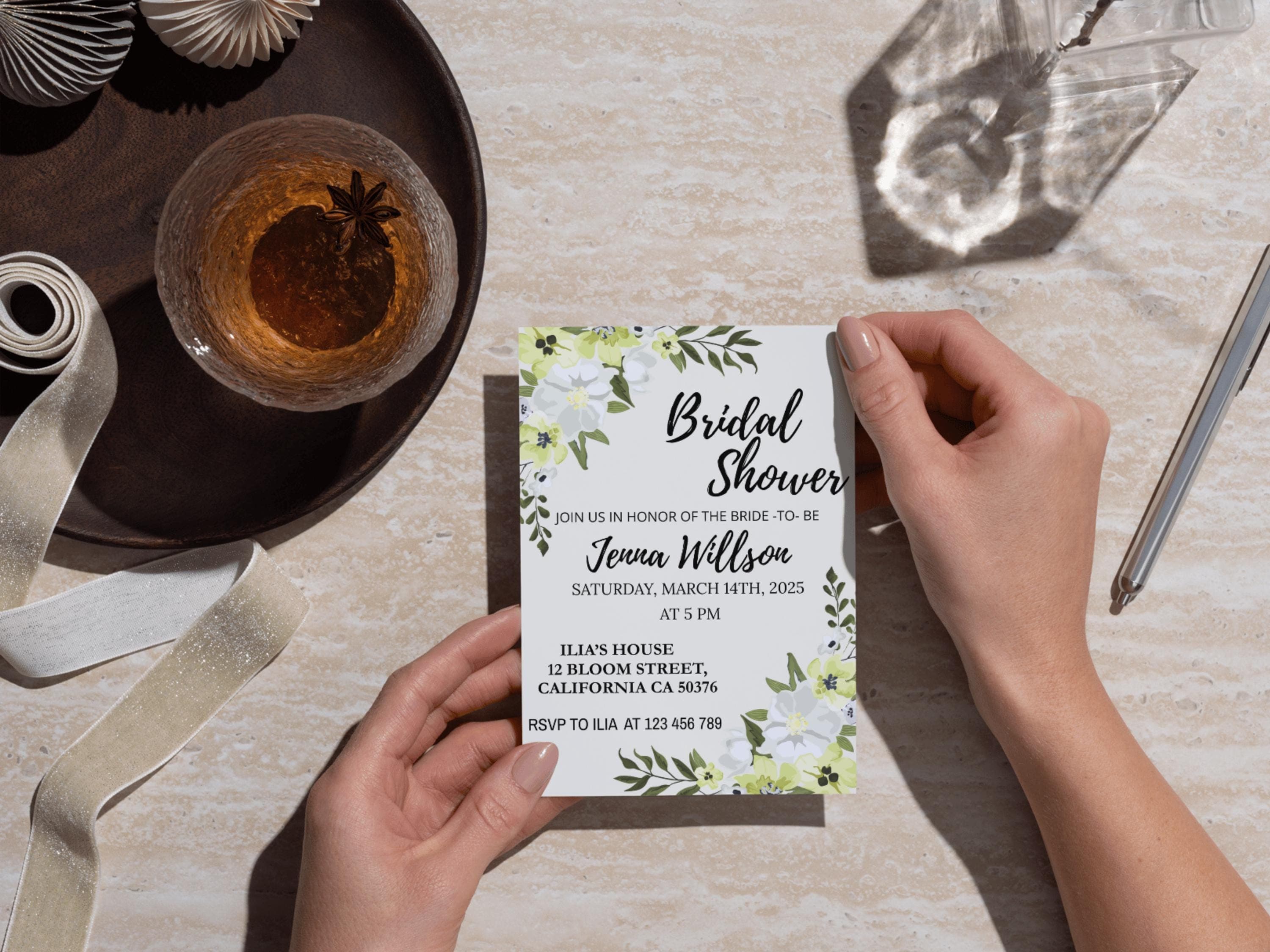 Floral Bridal Shower Invitation Template, Boho Wedding Invite (Digital Download)