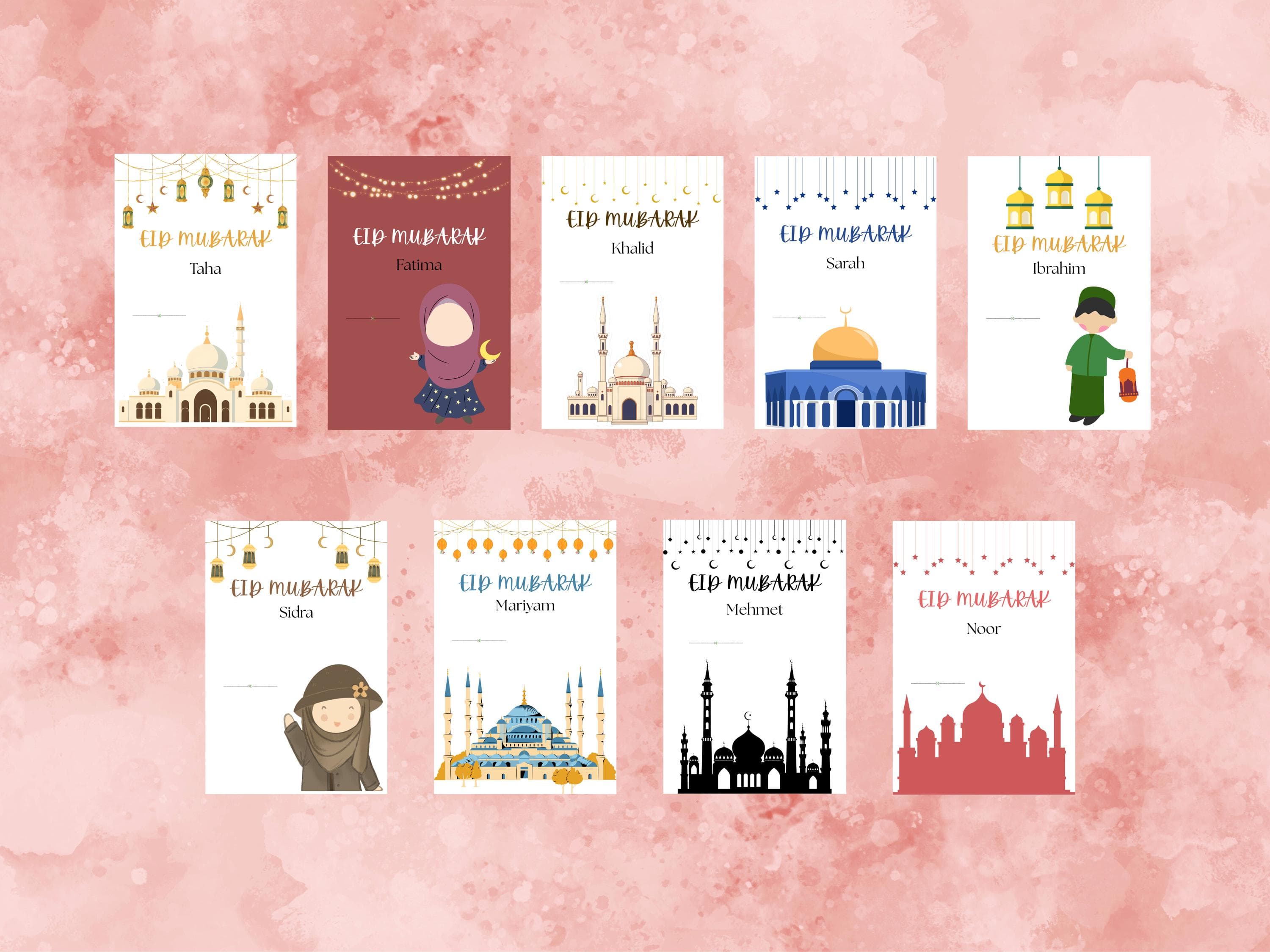 9 Eid Money Holder Cards, Eid Money Cards, Eid Envelopes Printable, Instant Download, Eid Cards For Kids, Money Envelopes For Children