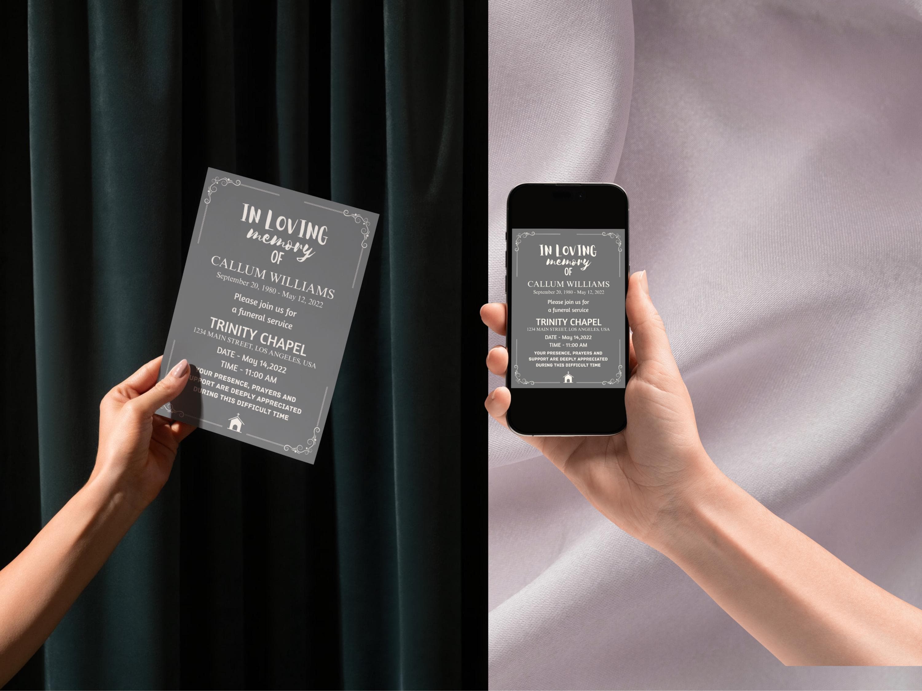 Minimal Editable Funeral Invitation Template, death announcement, celebration of life. (Digital download) - image 5