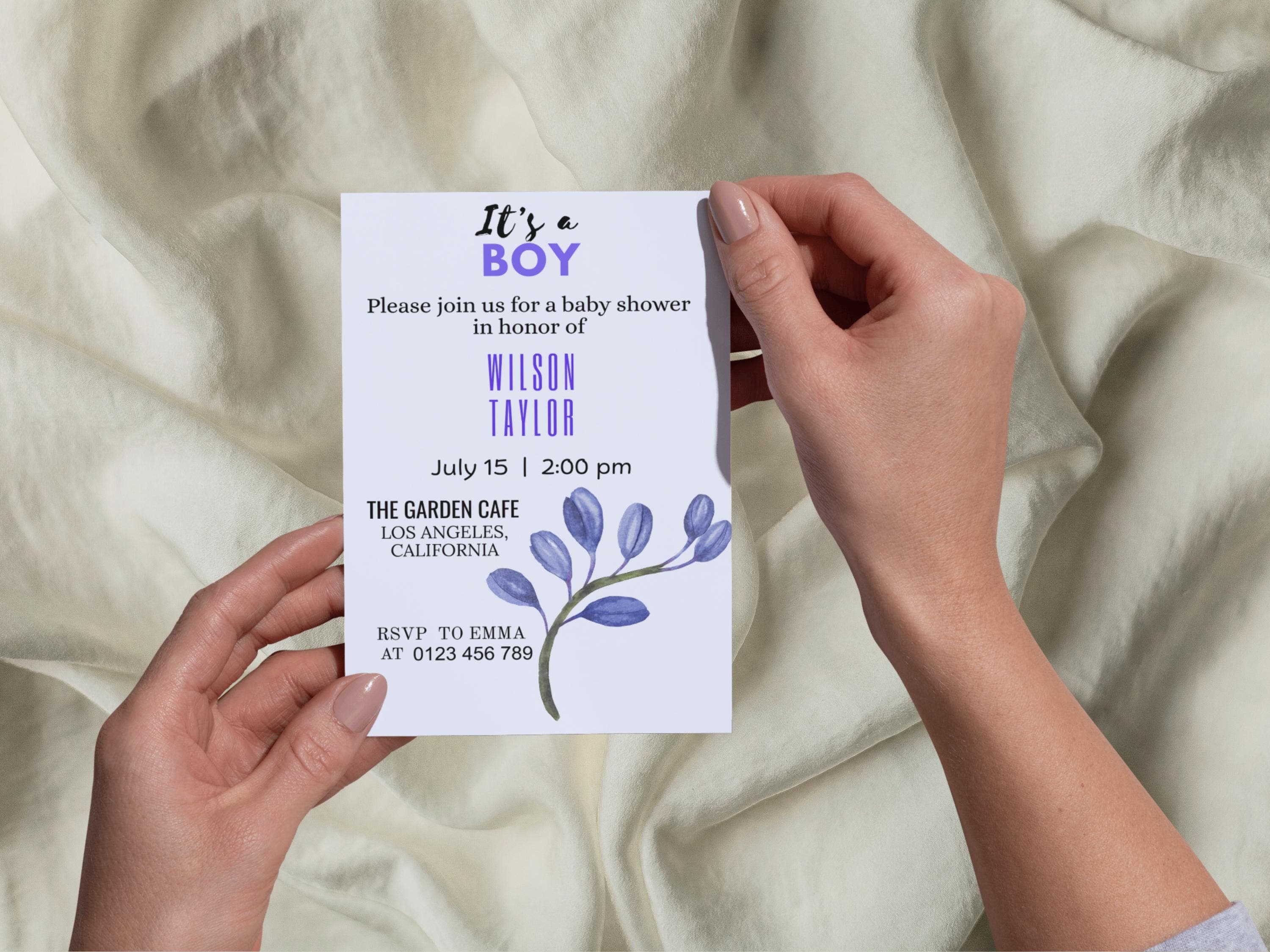 Blue Baby Shower Invitation Template, Boy Invite (Digital Download)