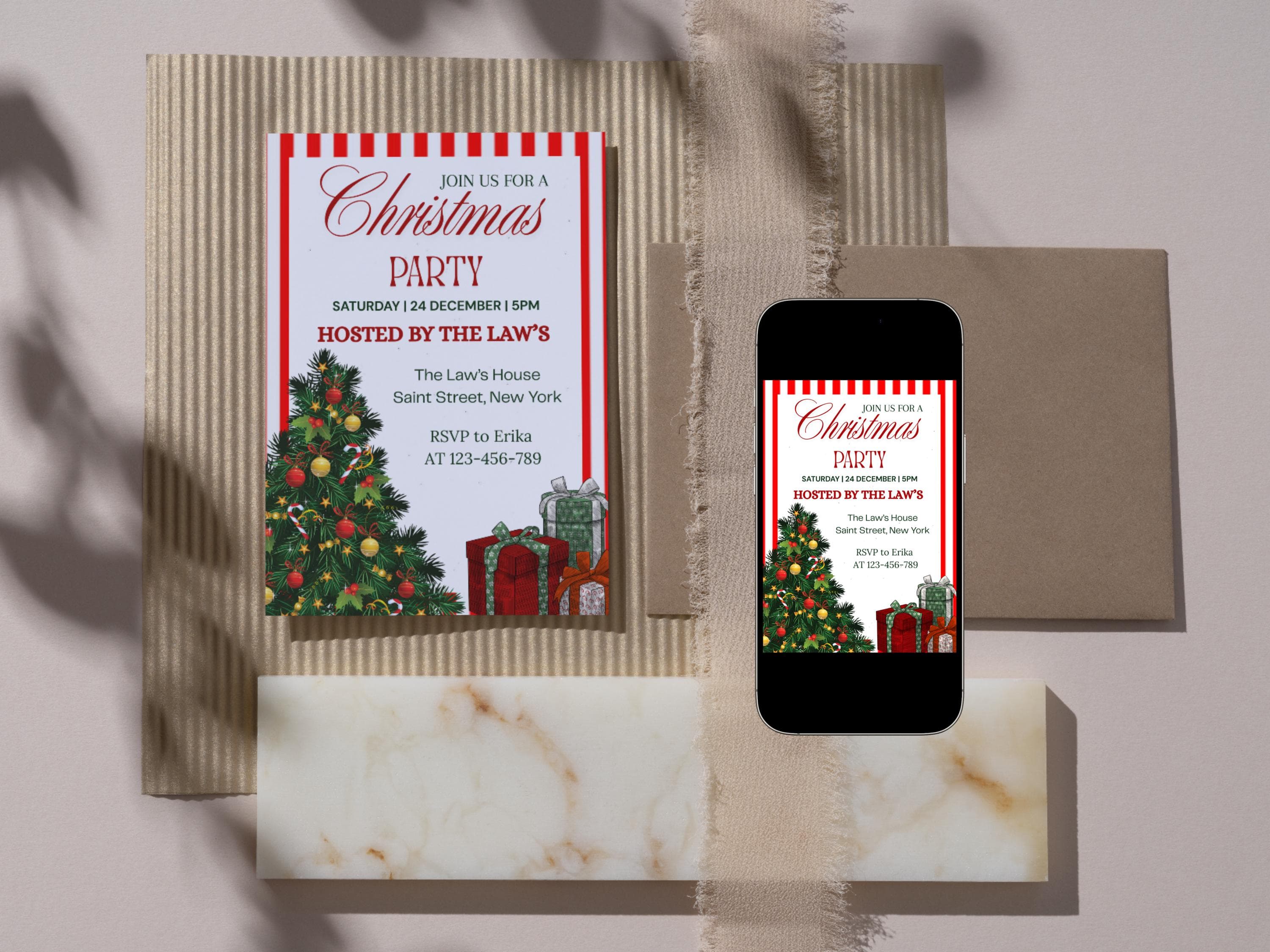 Editable Holiday Gathering Invitation, Red Christmas Invitation, Festive Office Party, Work Party, Digital Download, Instant Access.