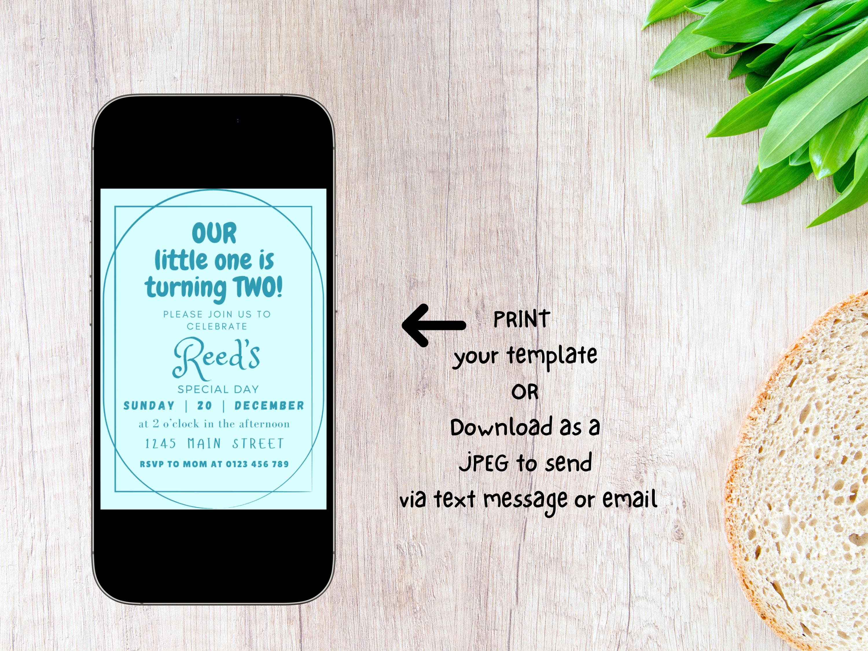 Boy Birthday Invitation, Minimal Blue Invite (Digital Download) - image 3