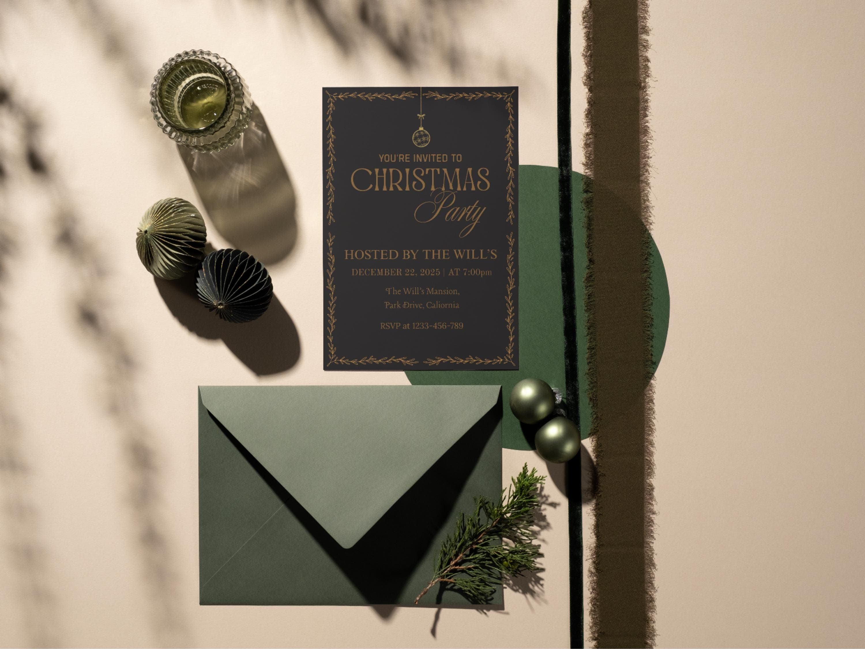 Elegant Christmas Party Invitation, Old Money Style (Digital Download)