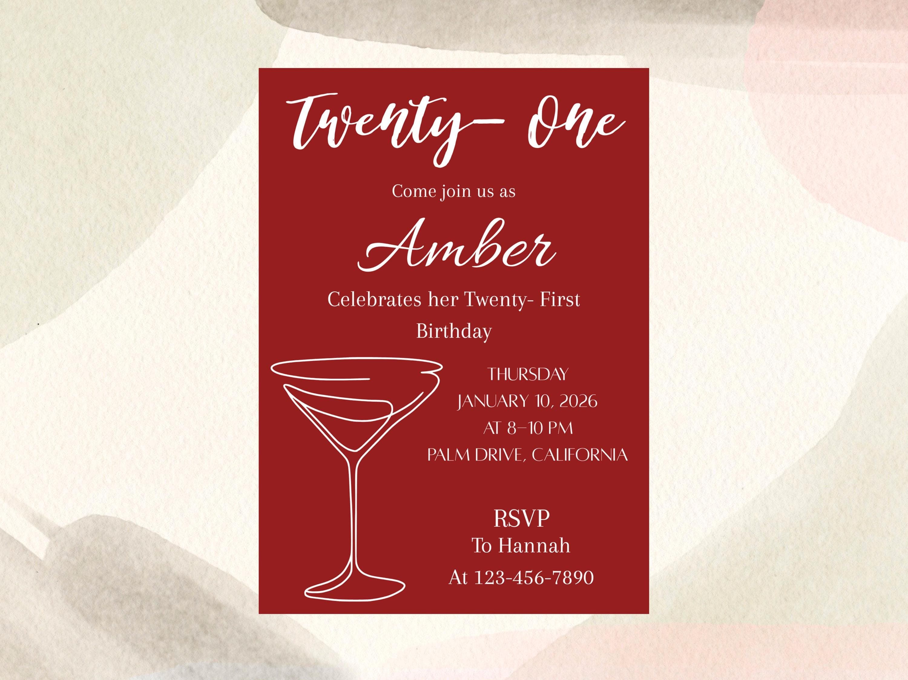 Minimalist Birthday Invitation Template, Elegant Editable Party Invite, Digital Download, Adult Birthday Invite, Aesthetic