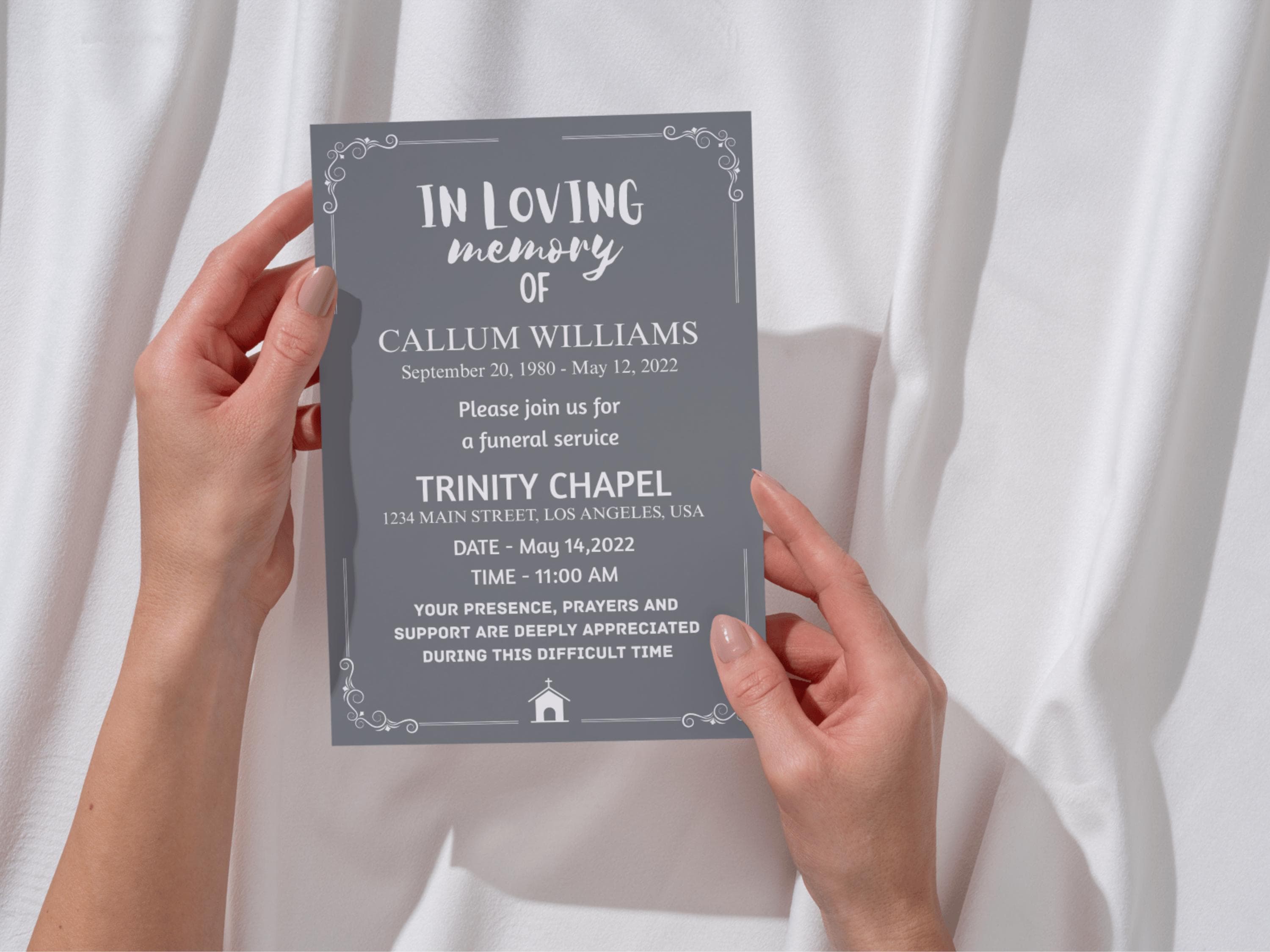 Minimal Editable Funeral Invitation Template, death announcement, celebration of life. (Digital download)