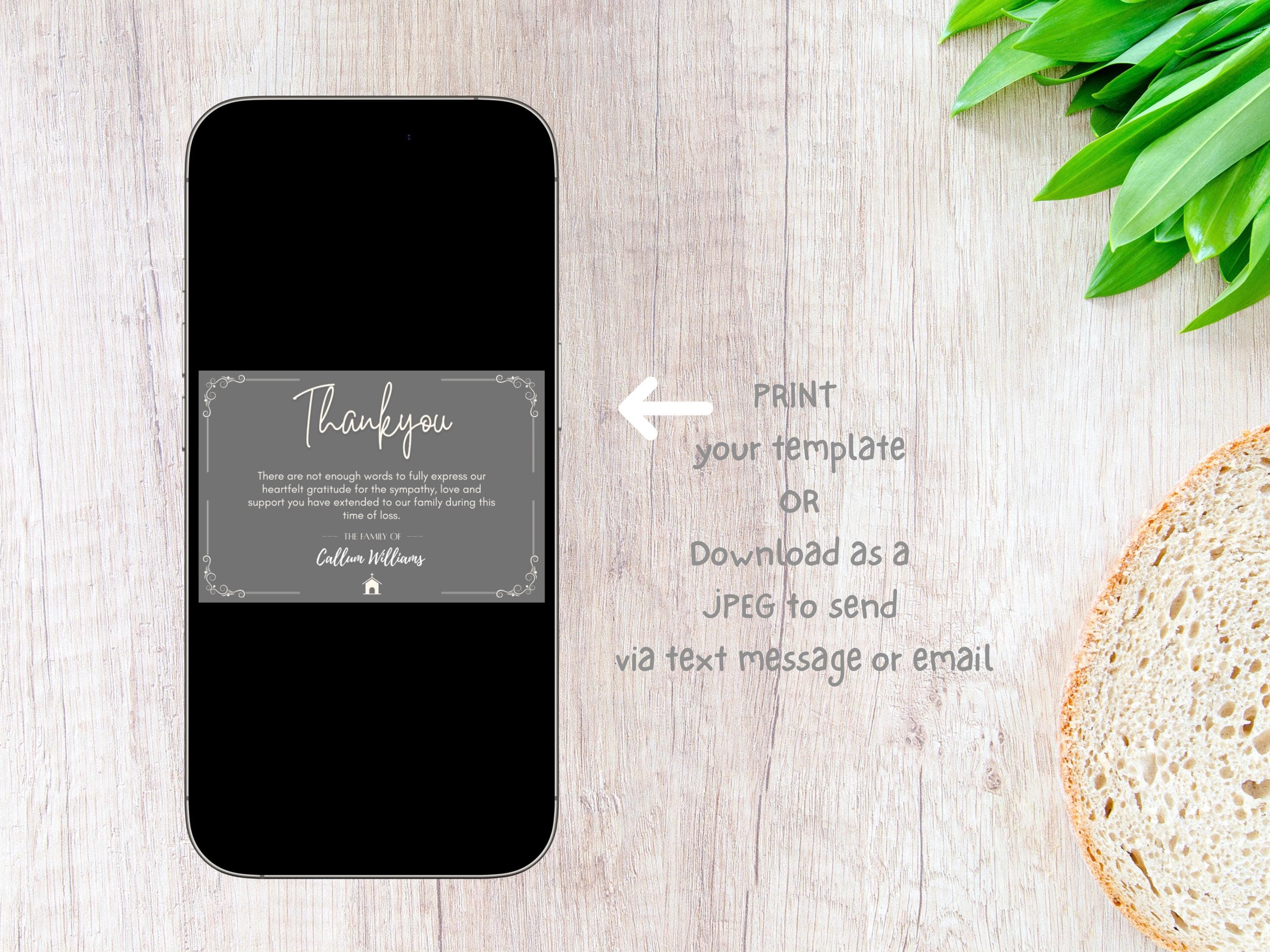 Funeral Thank You Card, Editable Canva Template (Digital Download) - image 3