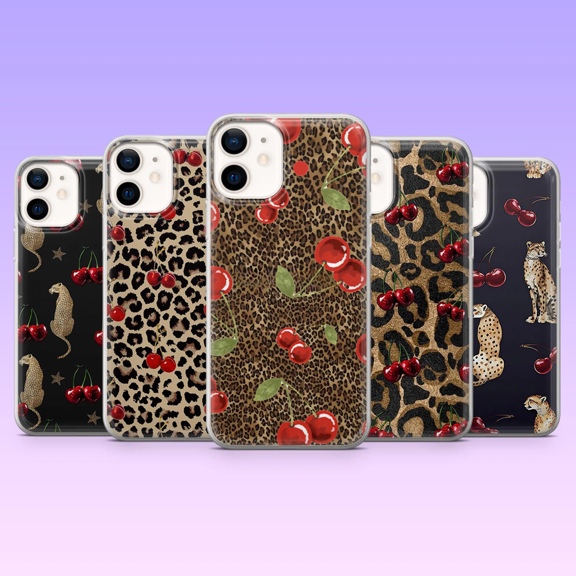 Leopard Cherry Phone Case Coquette Y2K Cover for iPhone 17Pro, 16, 15, 14, 13, 12, Samsung S26, S25, S24, S23Fe, A16, A56, Pixel 10, 9Pro