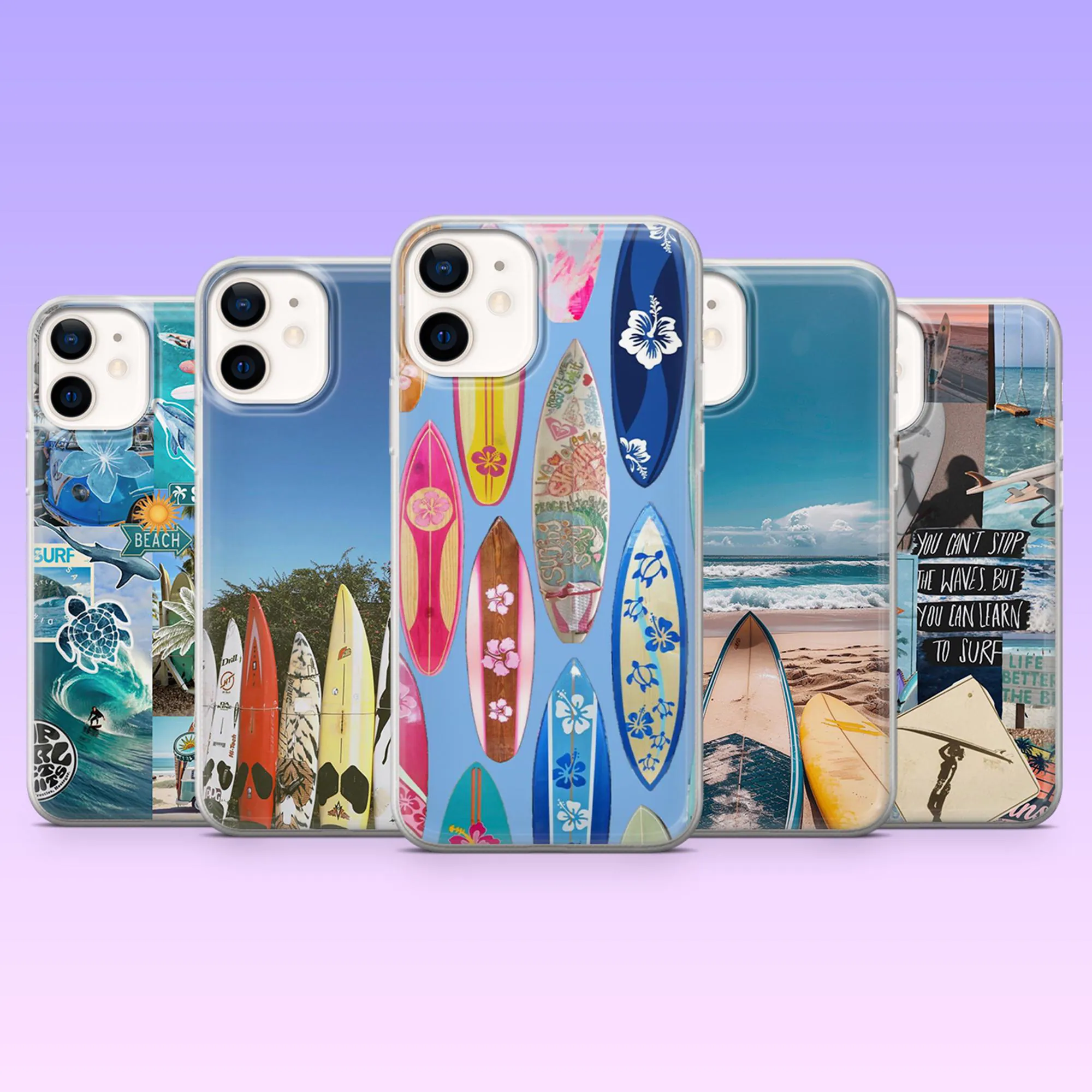 Surfing Phone Case Beachy Surfboard Cover for iPhone 17Pro, 16, 15, 14, 13, 12, Samsung S25, S24, S23Fe, S22, A16, A26, A56, Pixel 10, 9Pro