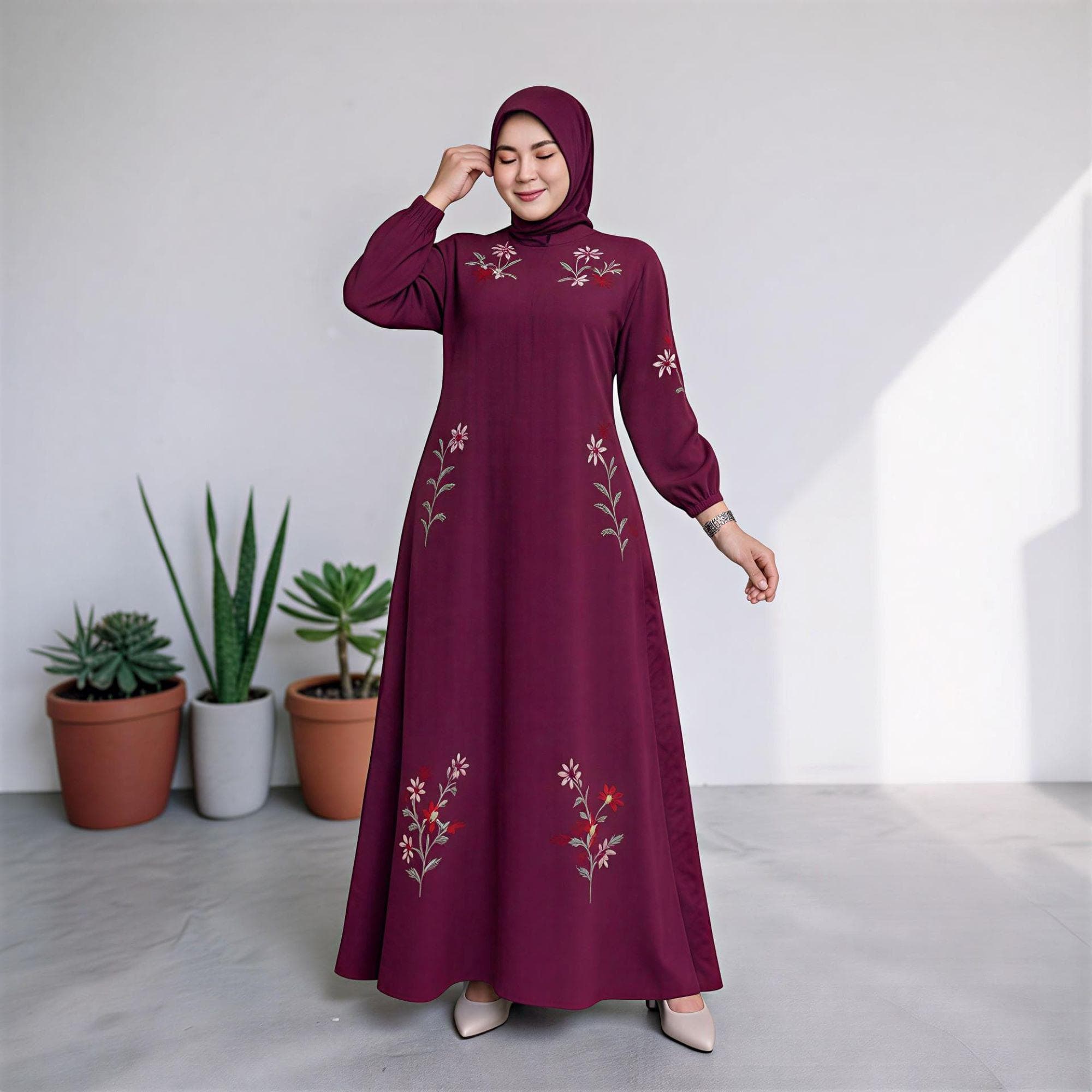 Embroidered Crepe Abaya – Modest Islamic Kaftan Dress