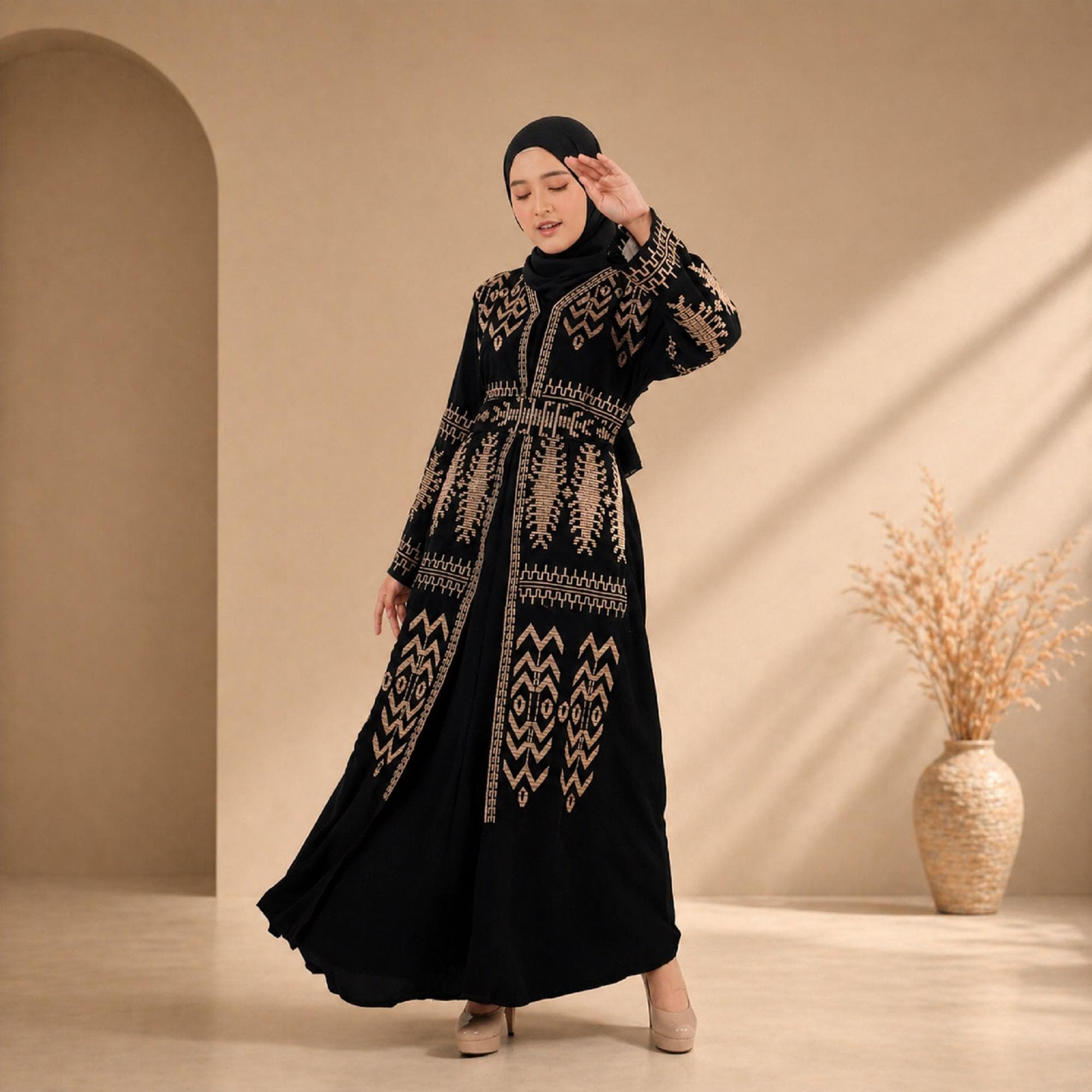 Black Turkish Abaya Dress – Modest Muslim Maxi Kaftan