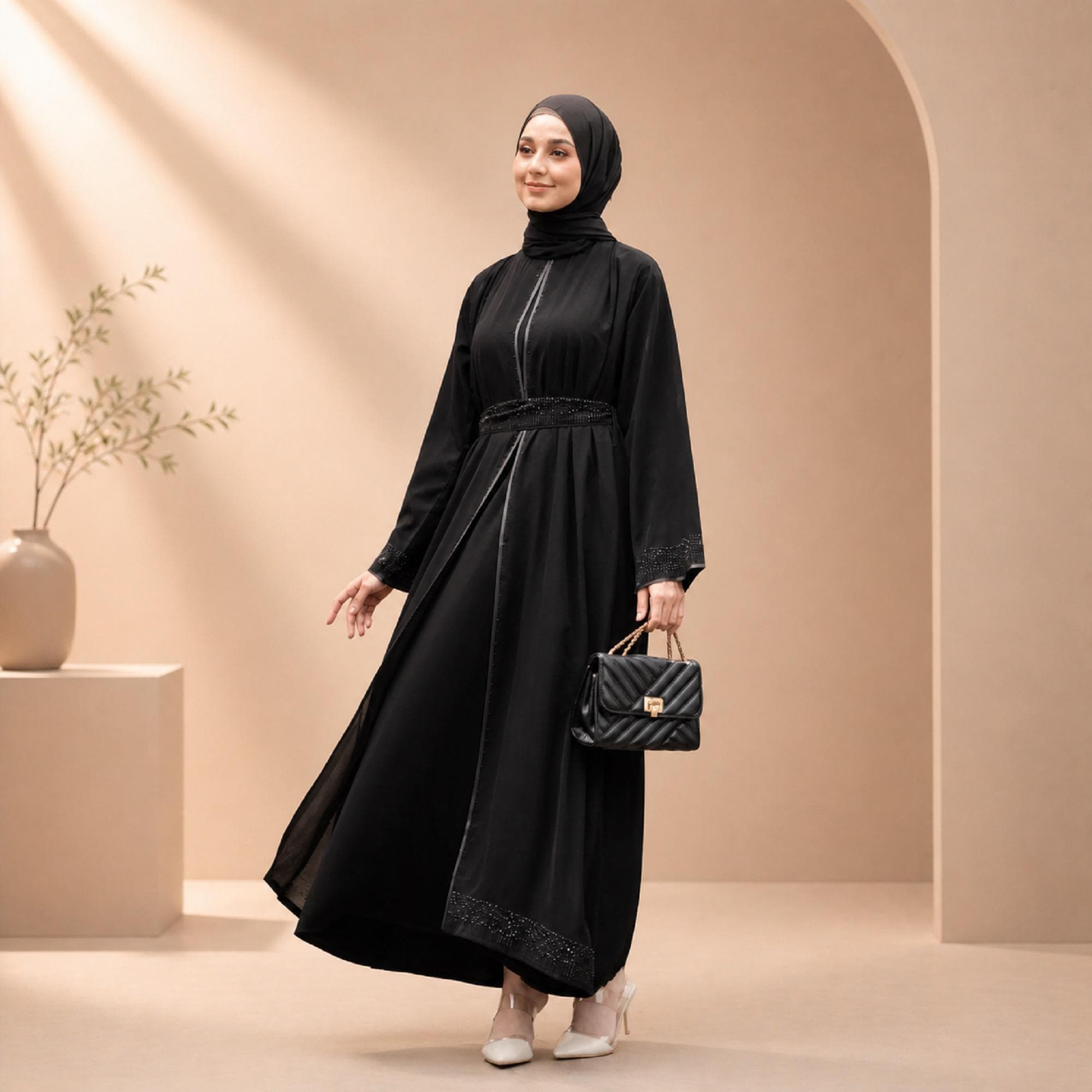 Black Turkish Abaya Dress | Elegant Modest Muslim Maxi Gown - image 5