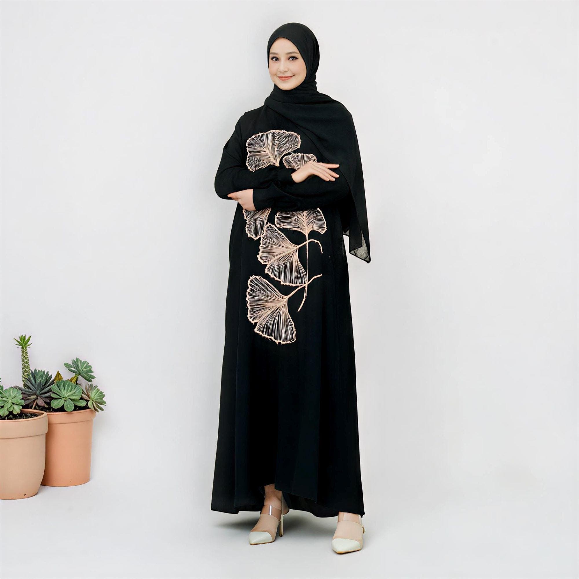 Embroidered Saudi Jetblack Abaya, Elegant A-line Kaftan, Modest Islamic Maxi Dress - image 5