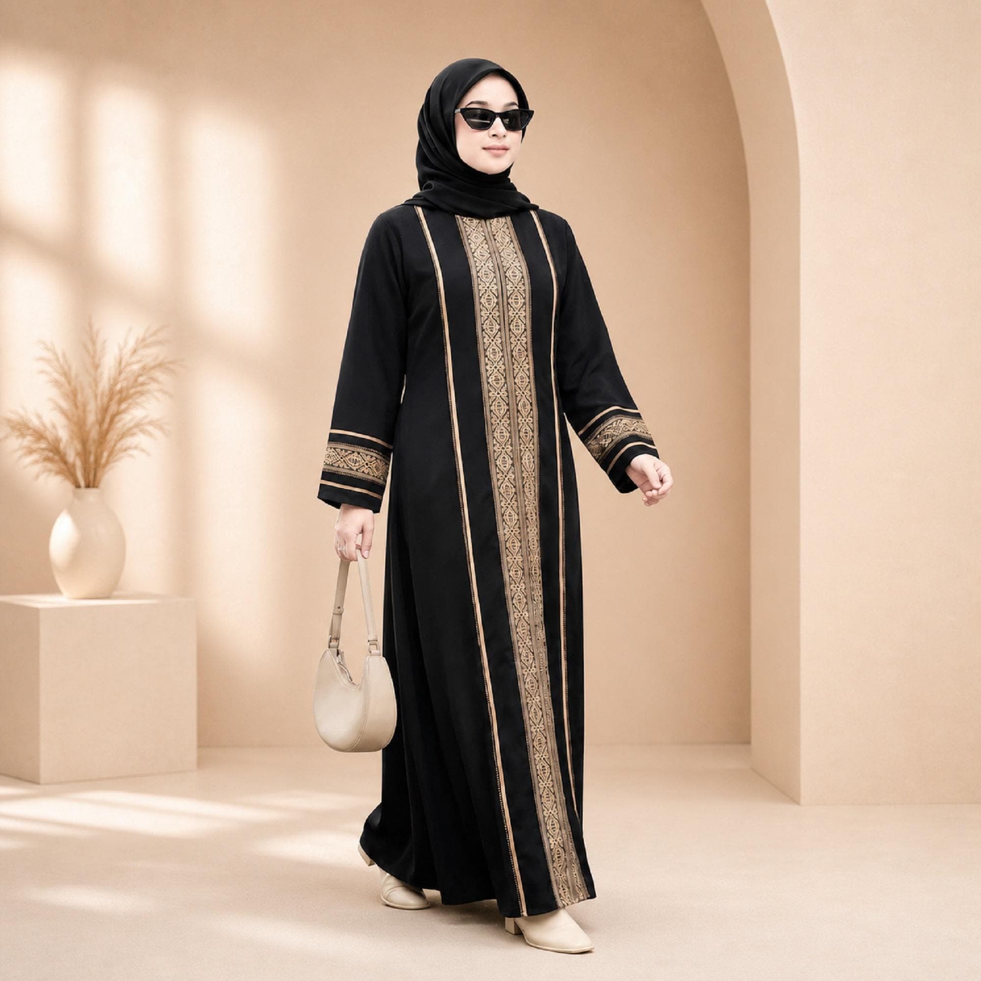 Black Turkish Abaya Embroidered Jetblack Modest Dress - image 3