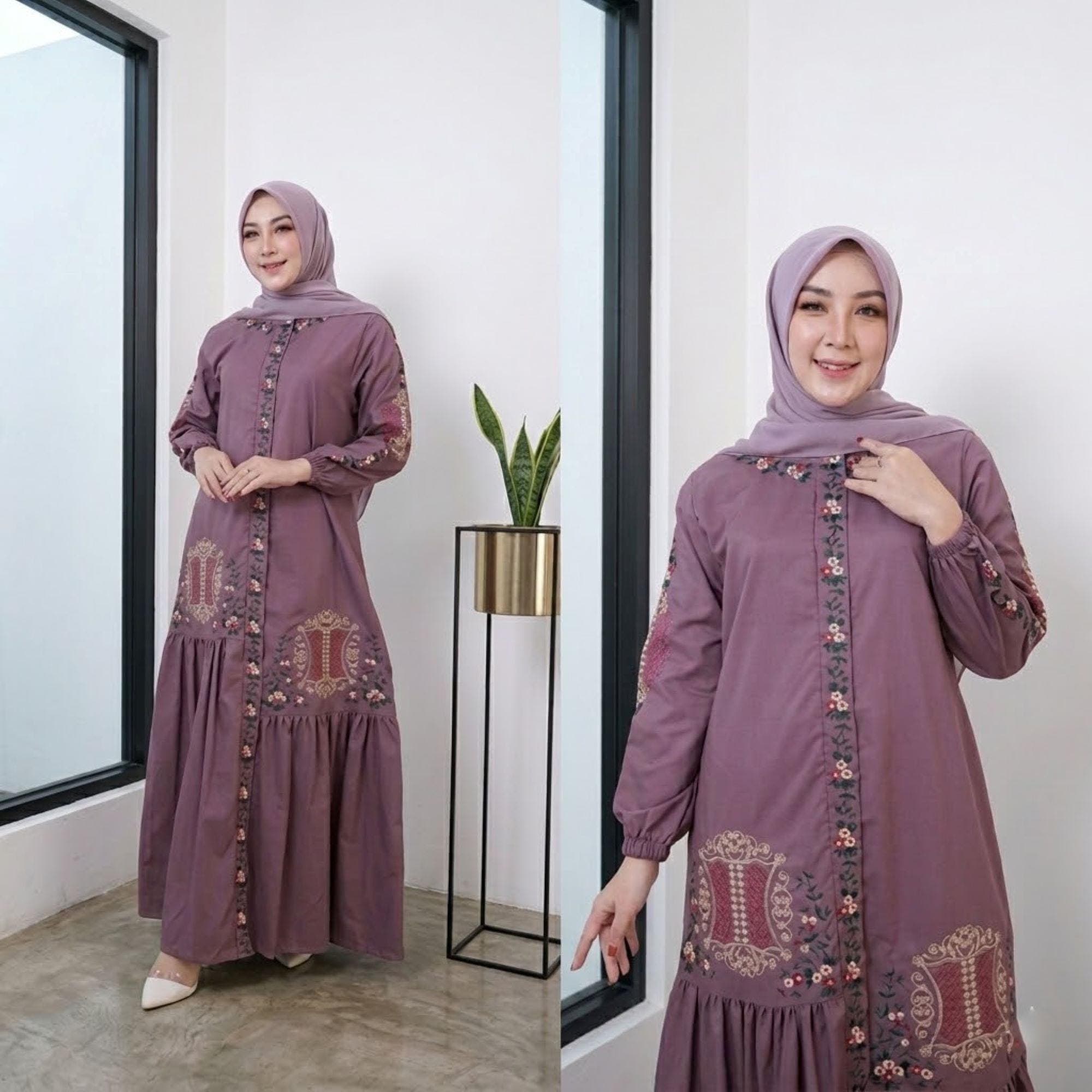 Embroidered Abaya – Aceh Gate Motif, Toyobo Cotton Kaftan, Modest Islamic Dress - image 5