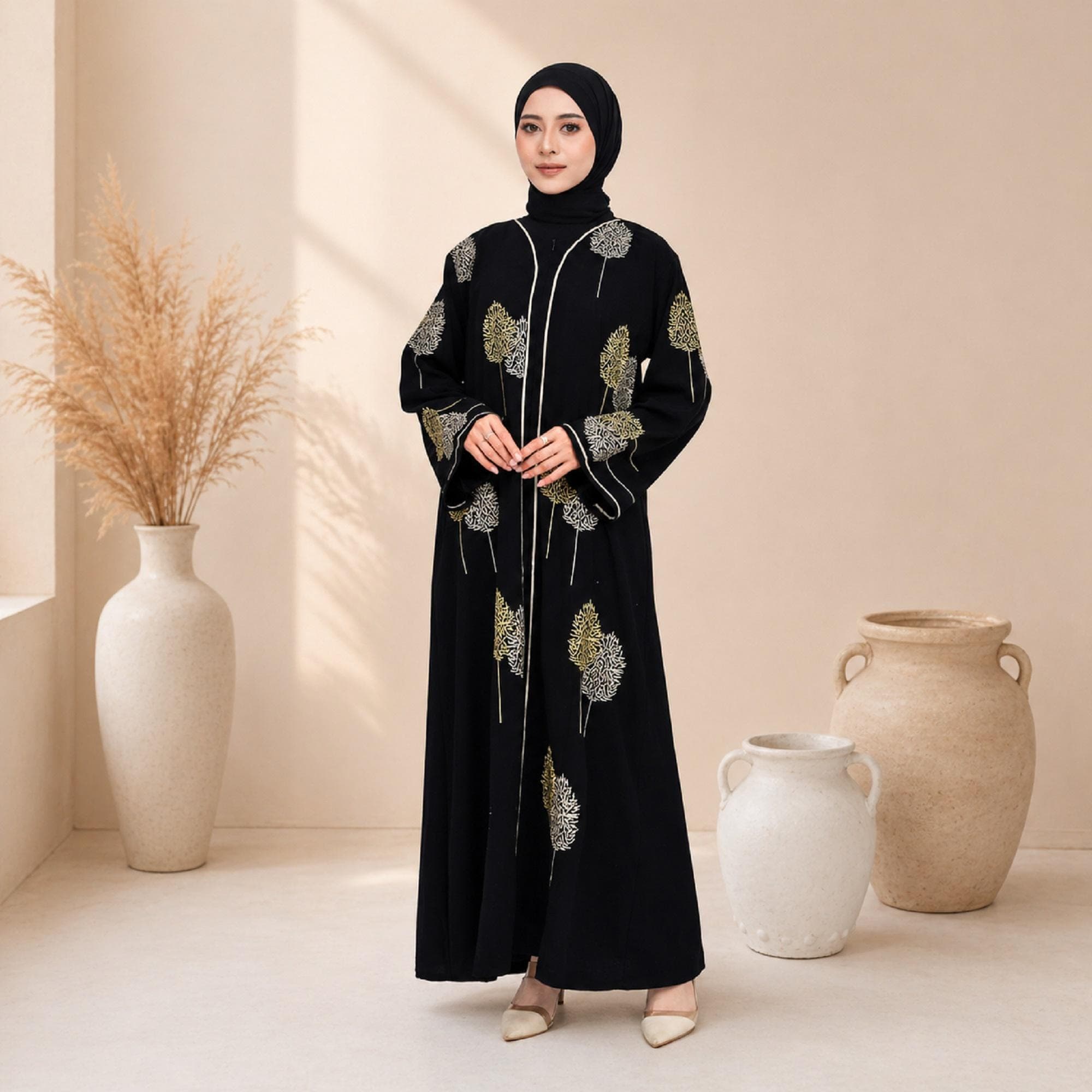 Black Embroidered Abaya Dress | Modest Muslim Maxi Kaftan - image 3