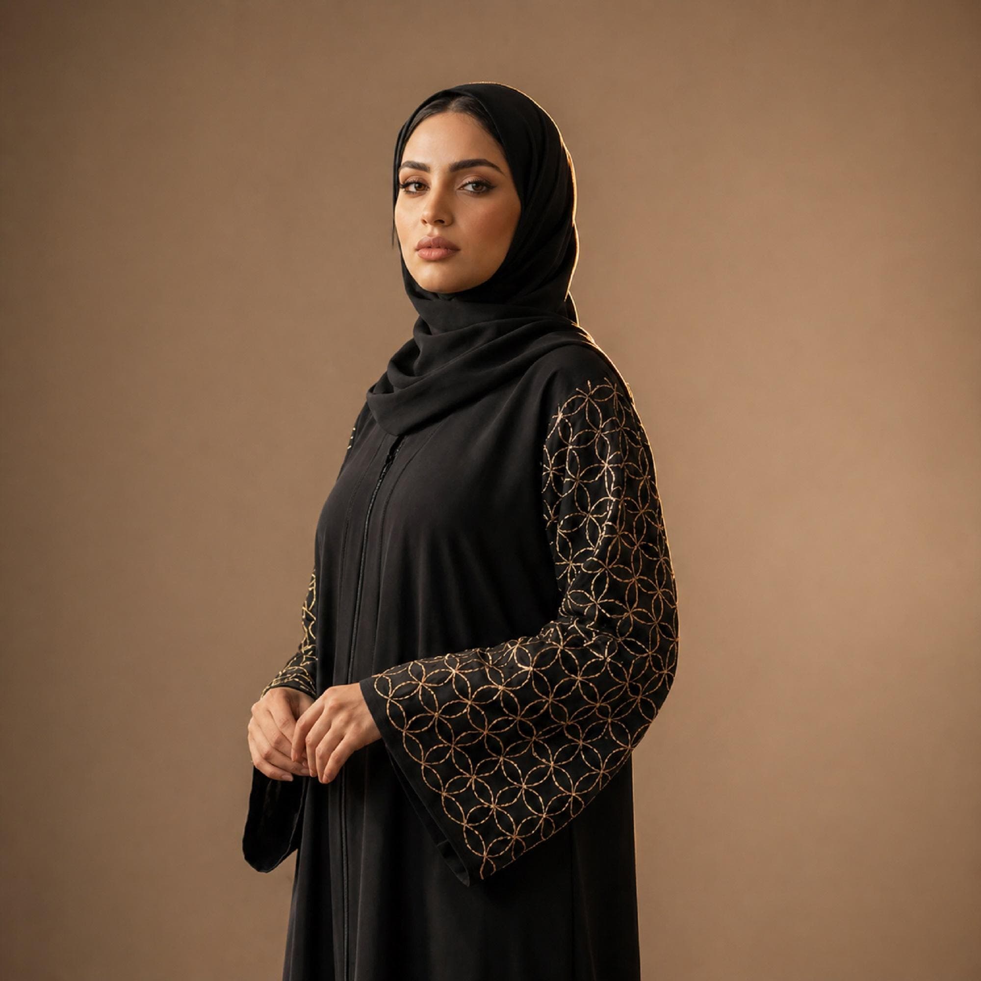 Black Jetblack Abaya Dress Side Design Elegant Modest Maxi - image 3
