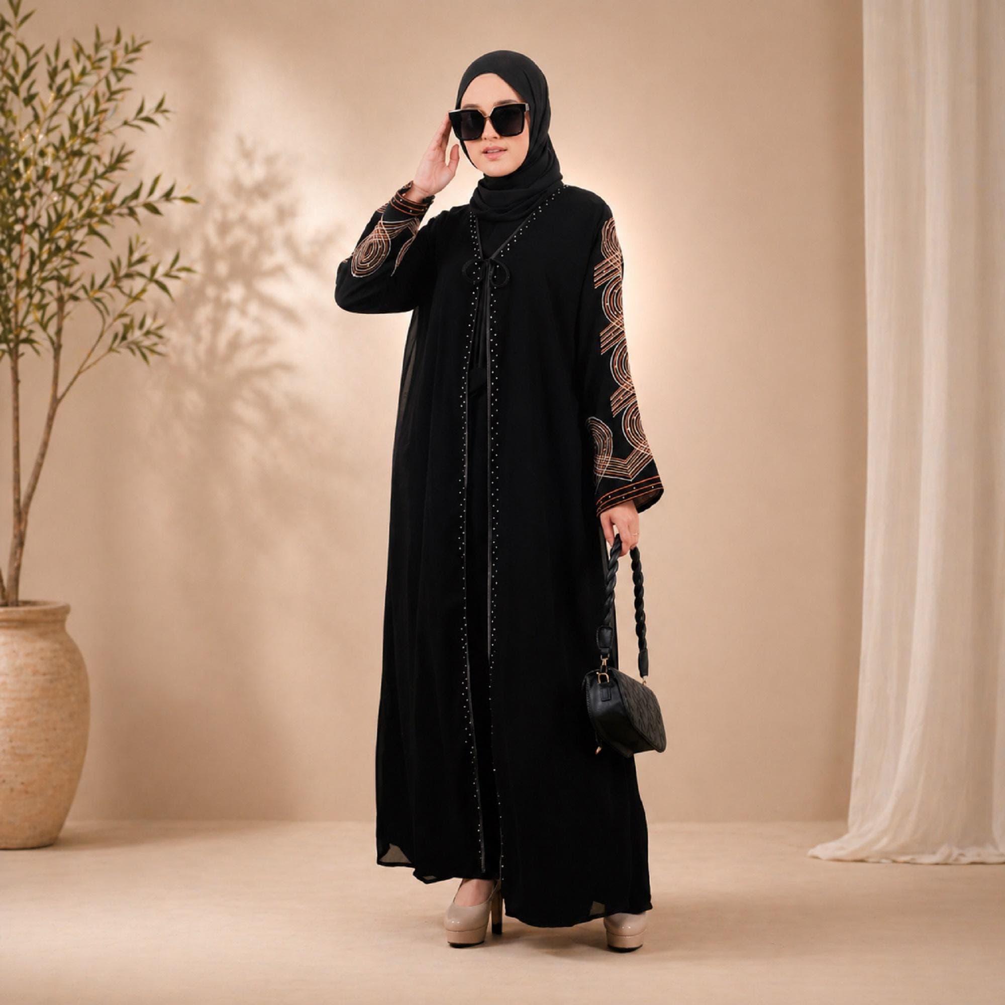 Black Turkish Abaya Maxi Dress – Modest Muslim Women Kaftan - image 4