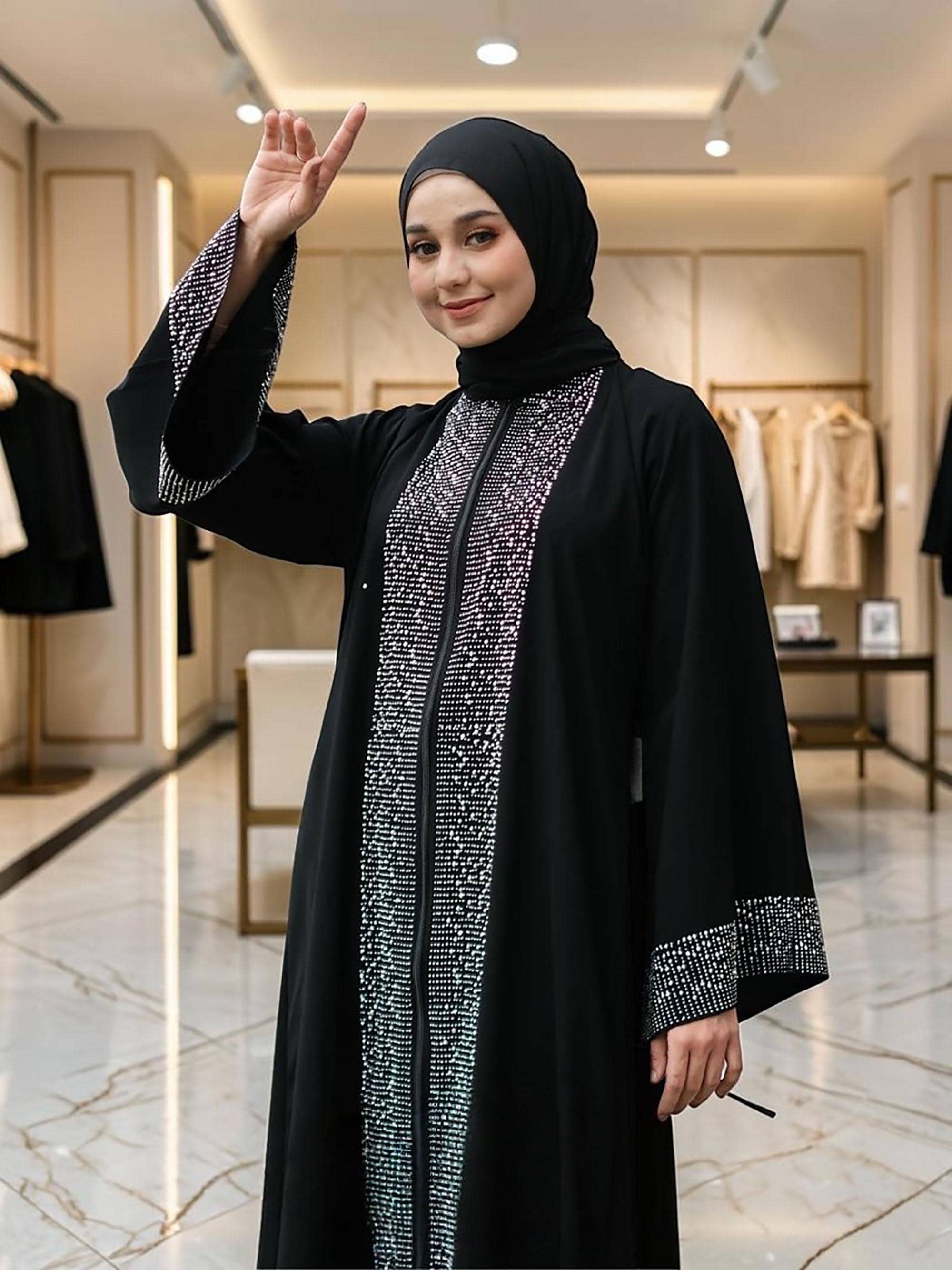 Black Abaya – Luxury Jetblack Turkish Kaftan, Zipper Breastfeeding Friendly, Dubai Style