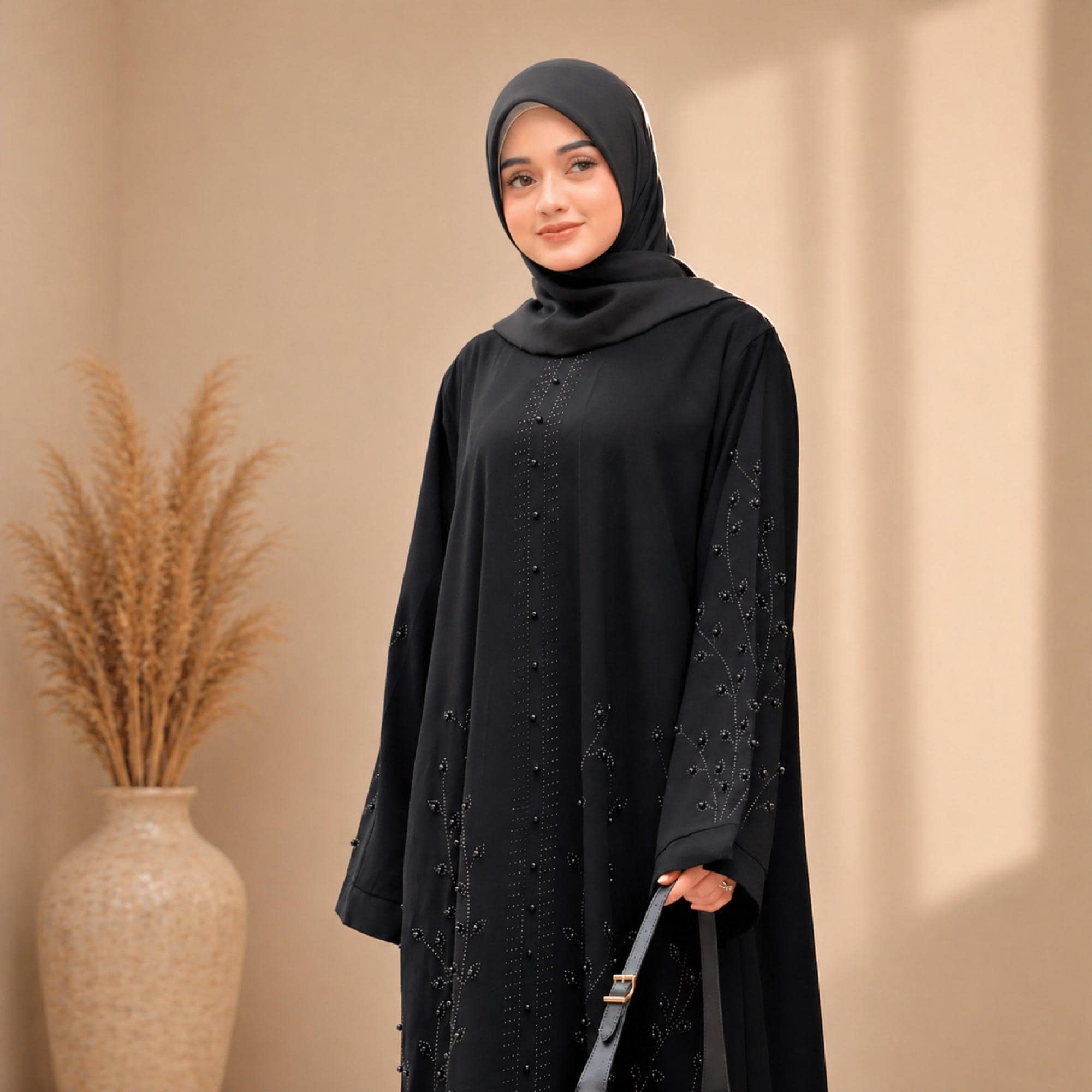 Black Turkish Abaya Dress with Beaded Embellishments – Modest Maxi Style - image 5