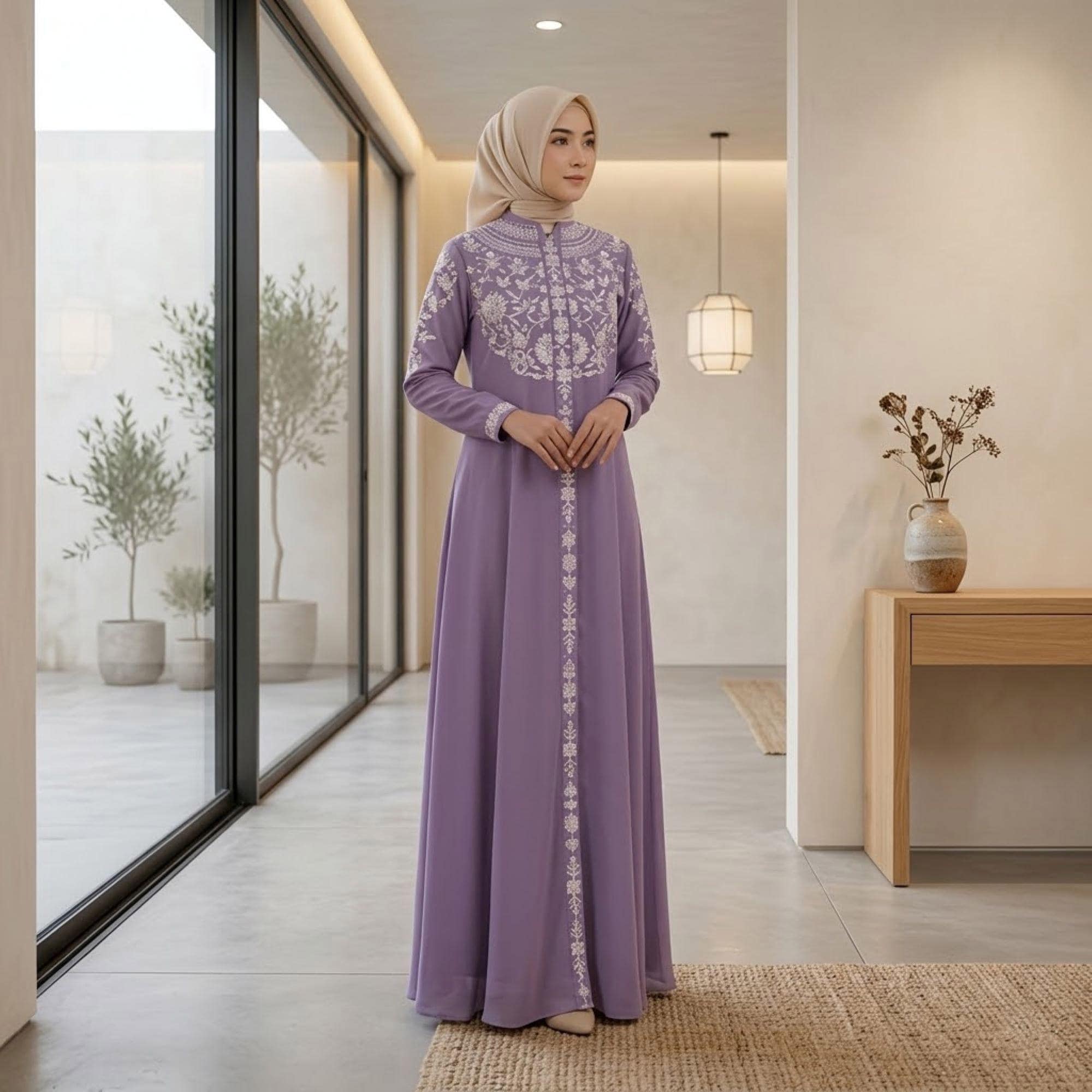 Embroidered Abaya Dress – Toyobo Cotton, Swarovski Crystals, Modest Maxi for Eid - image 5