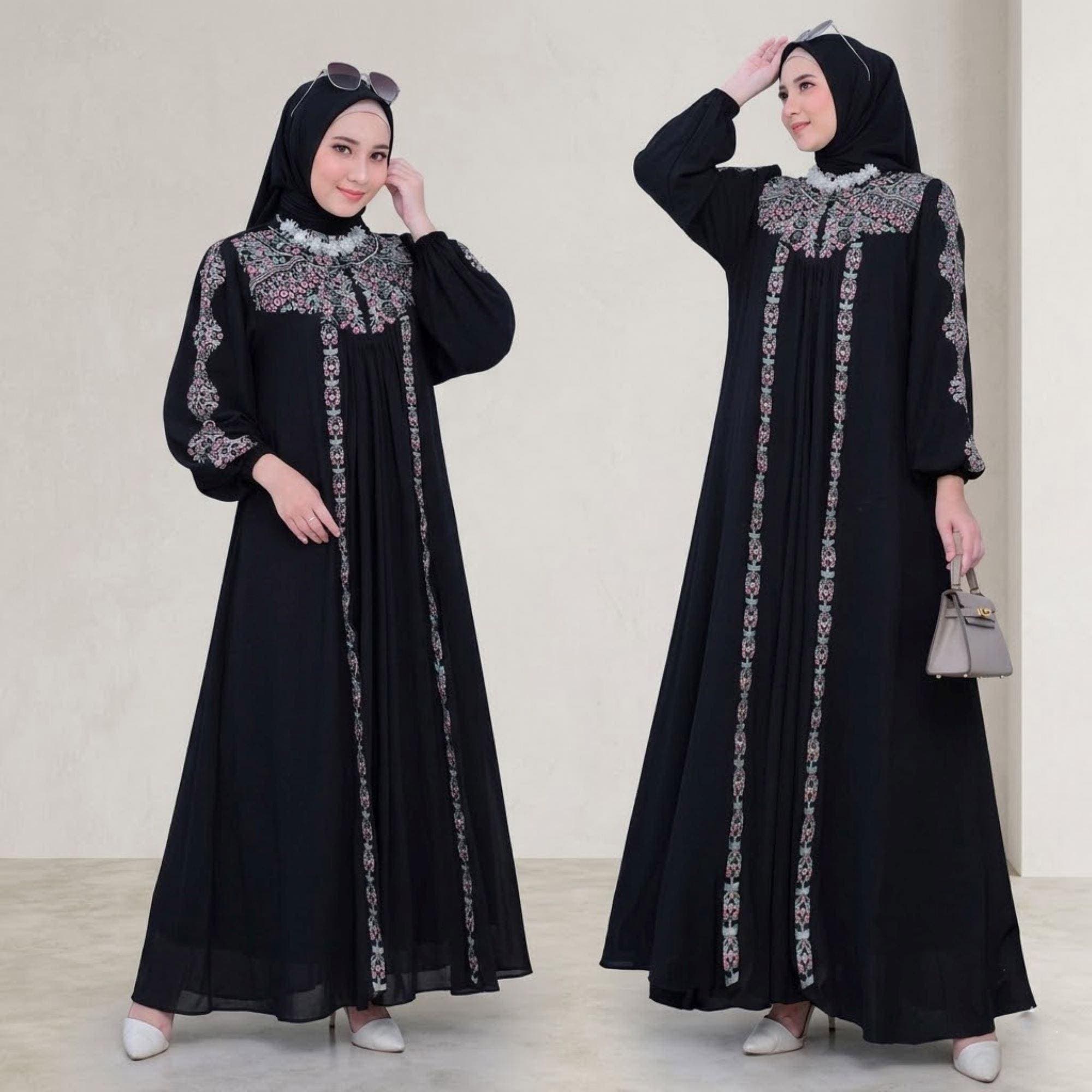 Embroidered Maxi Abaya Dress – Ceruty Babydoll, Modest Kaftan, Boho Muslim Style - image 5