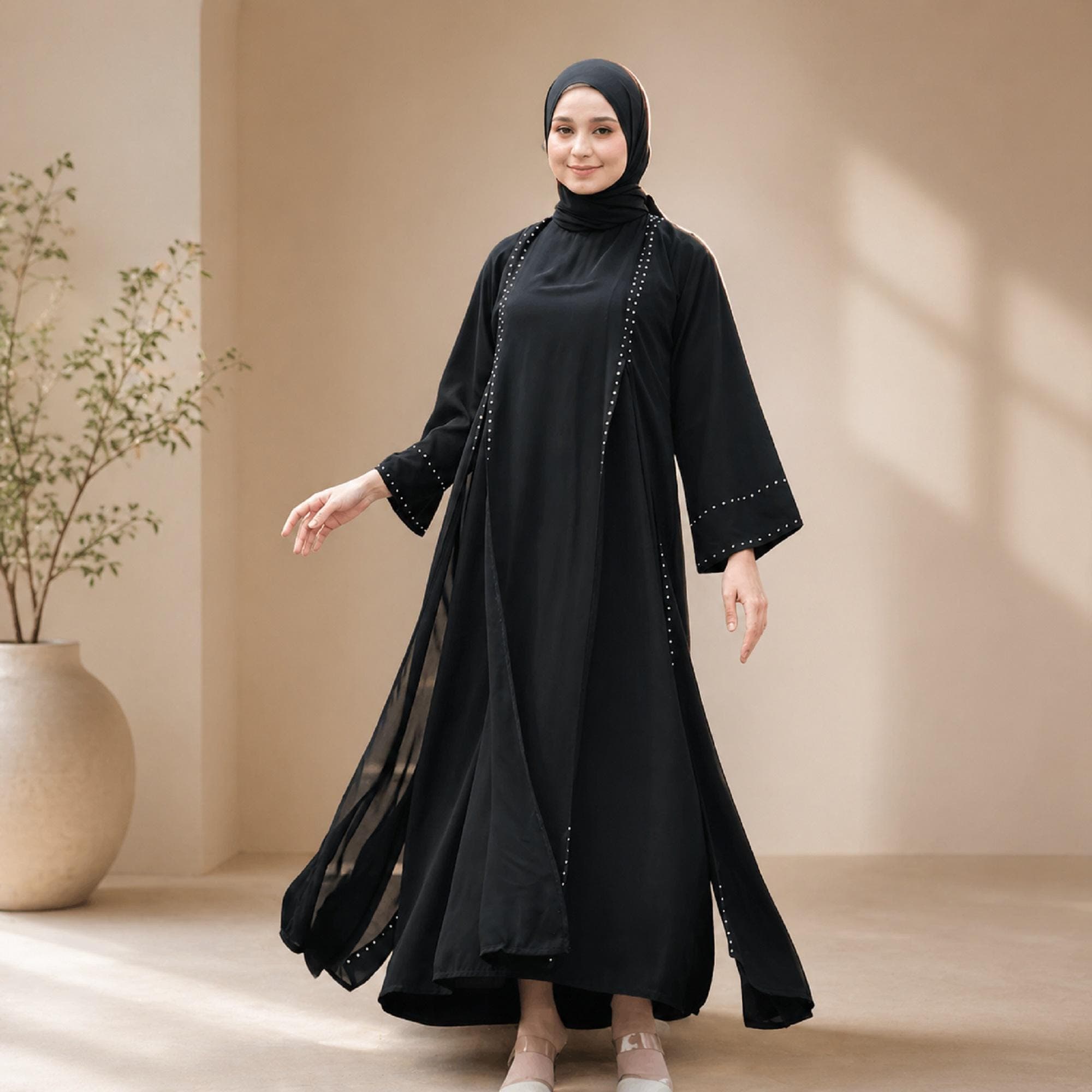 Black Turkish Abaya Maxi Dress – Modest Muslim Long Sleeve
