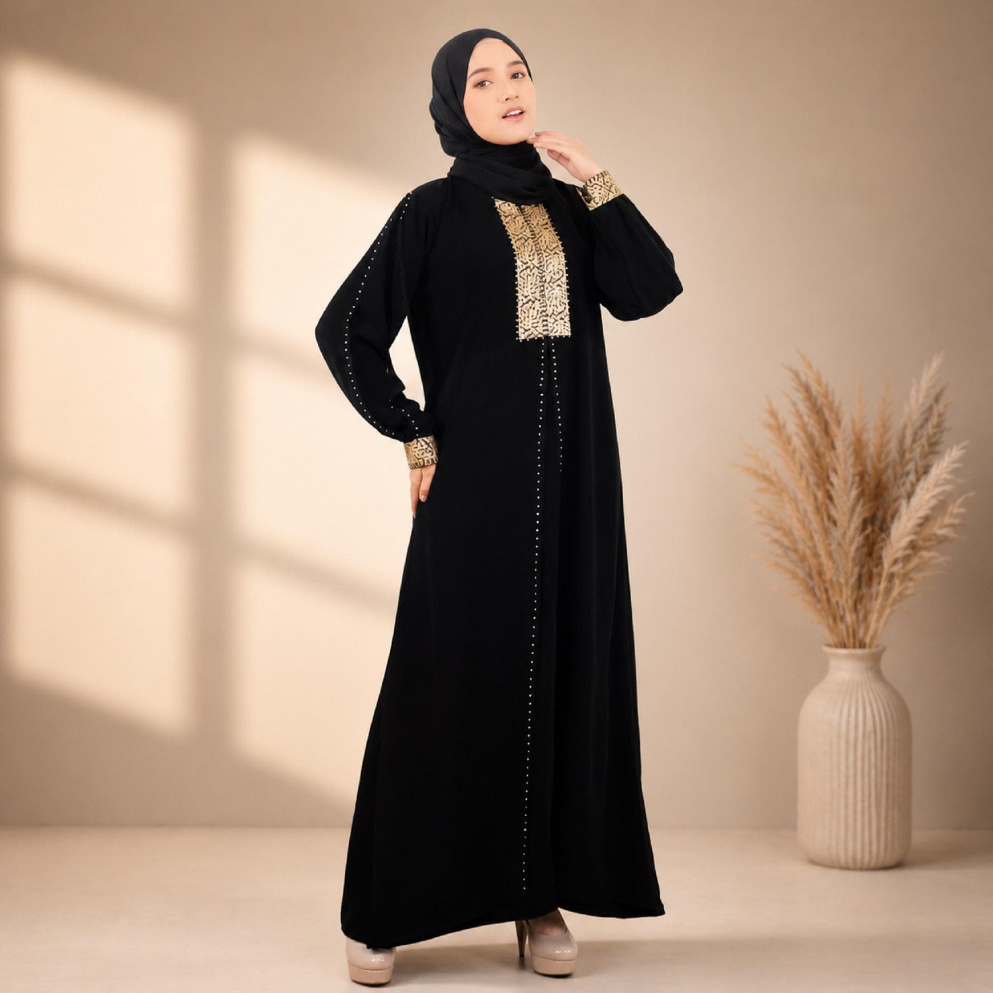 Black Turkish Abaya Dress – Modest Elegant Jetblack Gamis - image 3
