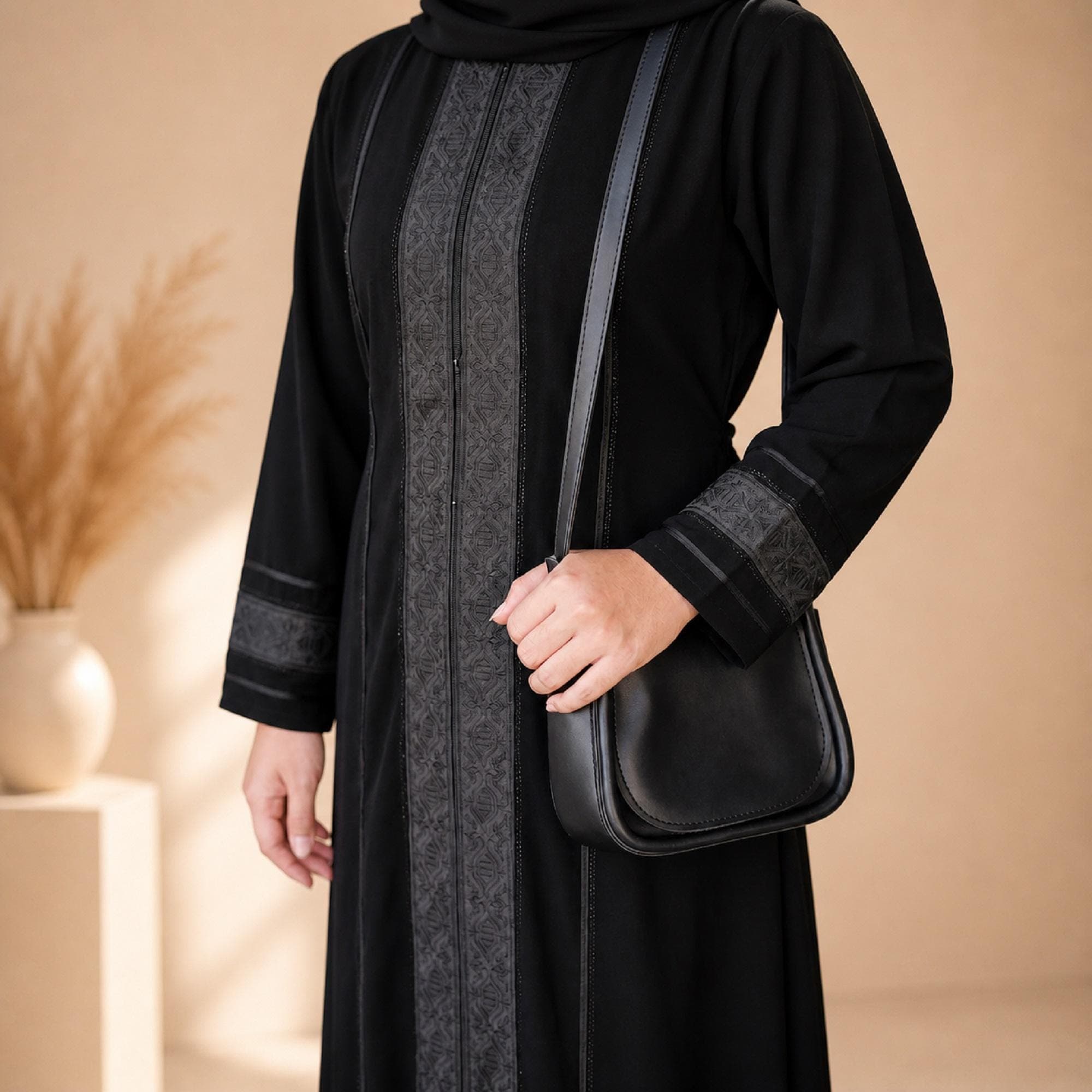 Black Turkish Abaya Embroidered Jetblack Modest Dress - image 4