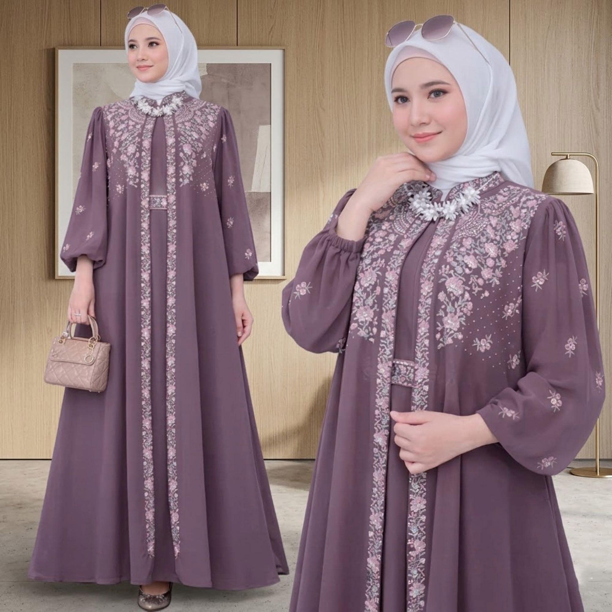 Embroidered Muslim Dress – Ceruty Babydoll Abaya, Floral Eid Outfit - image 4