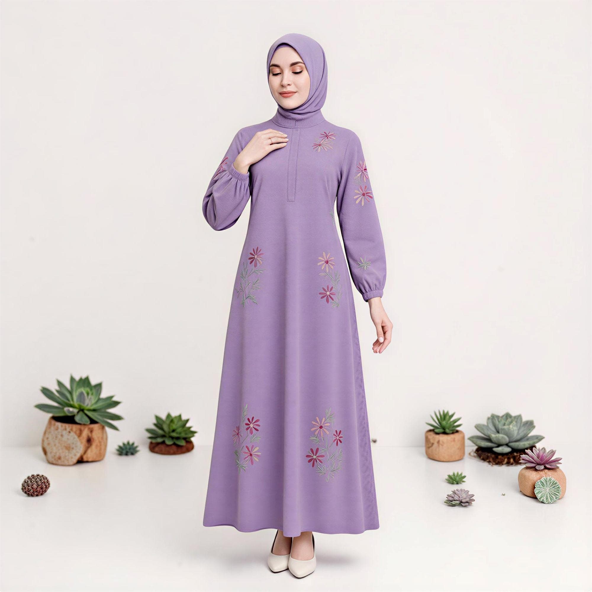 Embroidered Crepe Abaya – Modest Islamic Kaftan Dress - image 4