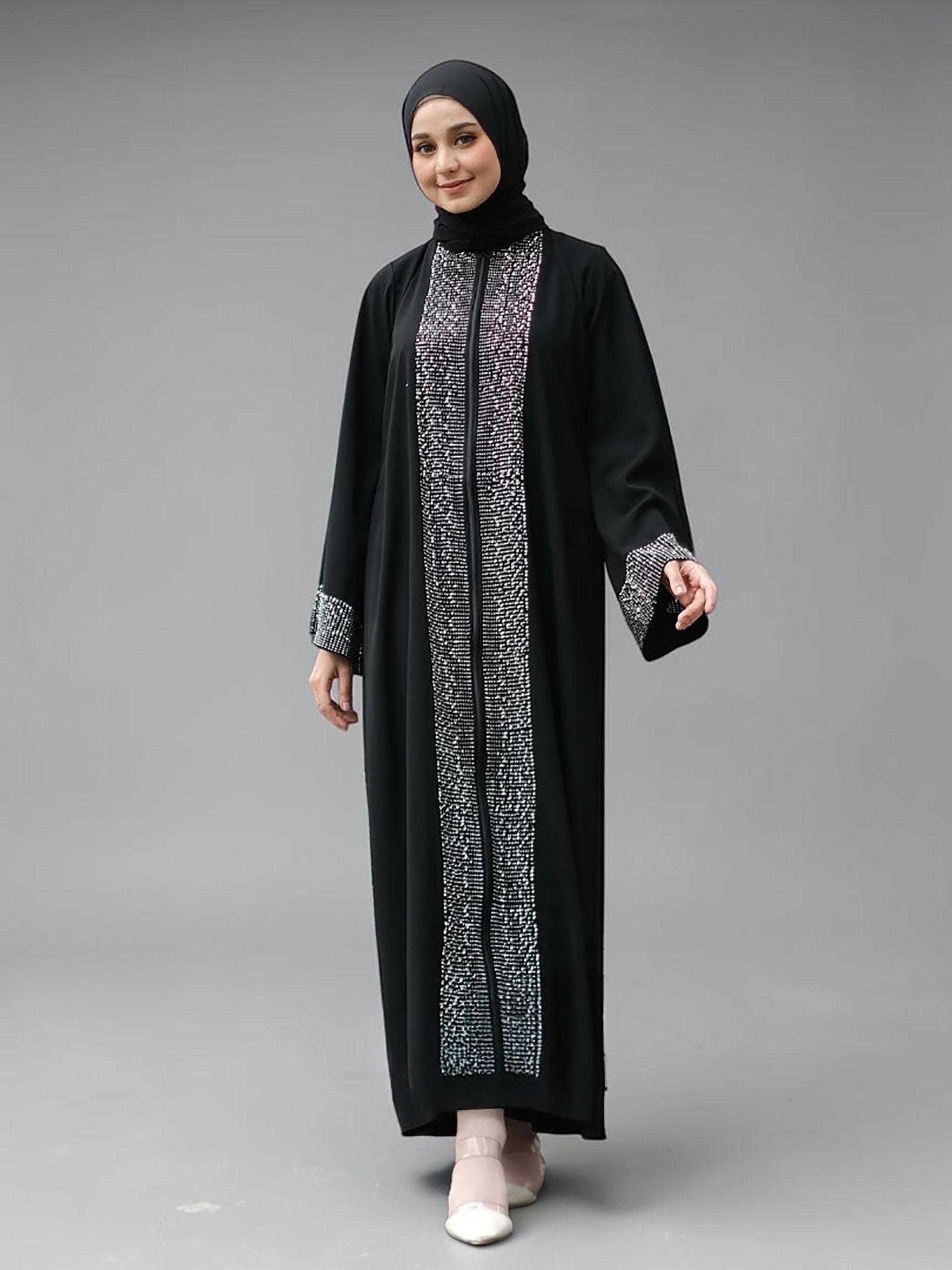 Black Abaya – Luxury Jetblack Turkish Kaftan, Zipper Breastfeeding Friendly, Dubai Style - image 4