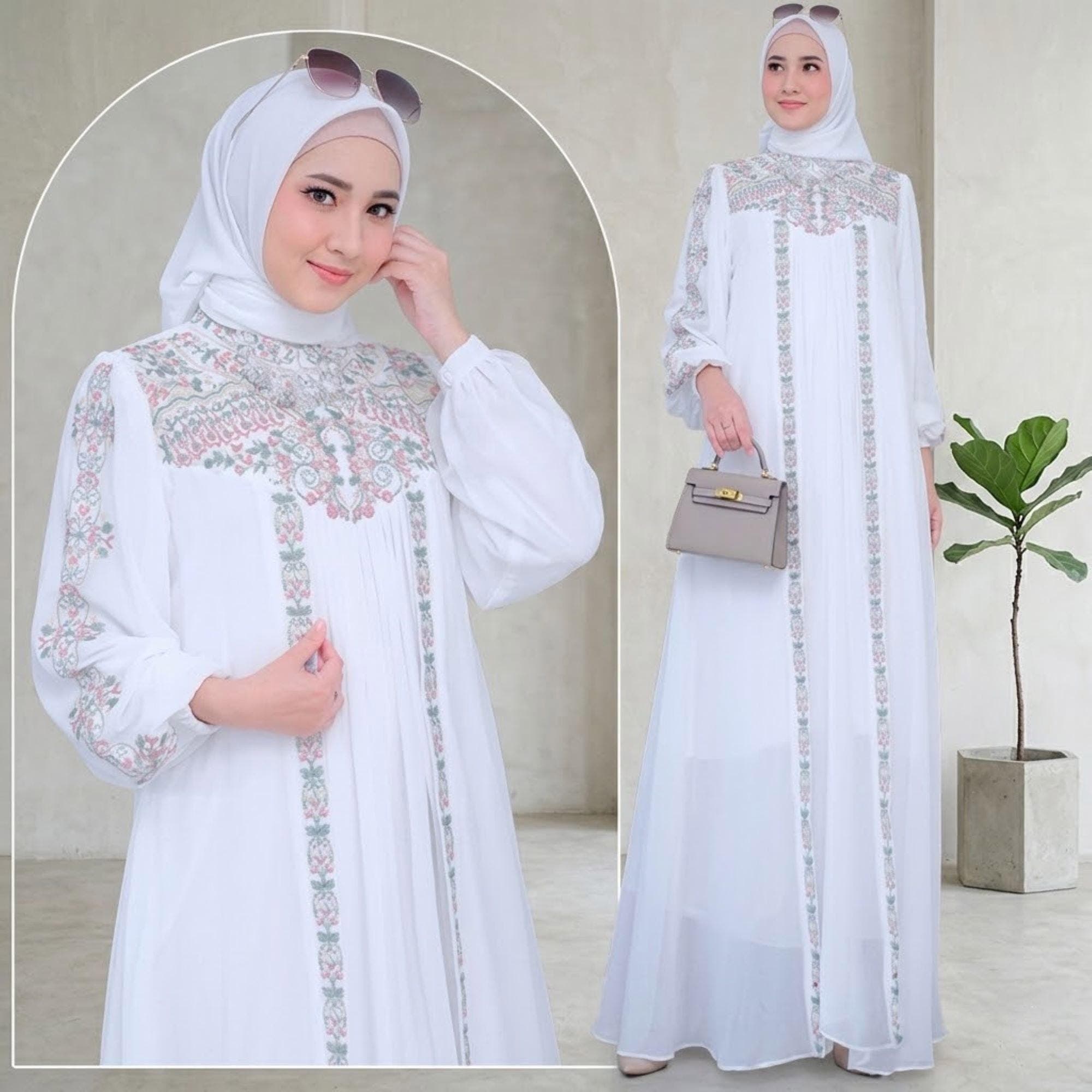 Embroidered Maxi Abaya Dress – Ceruty Babydoll, Modest Kaftan, Boho Muslim Style - image 3