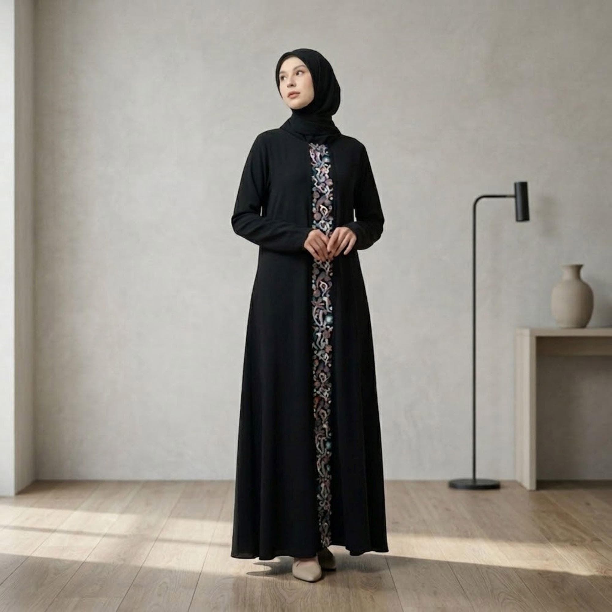 Elegant Abaya Dress – Gold Embroidery, UV-Resistant Modest Gown for Women - image 5